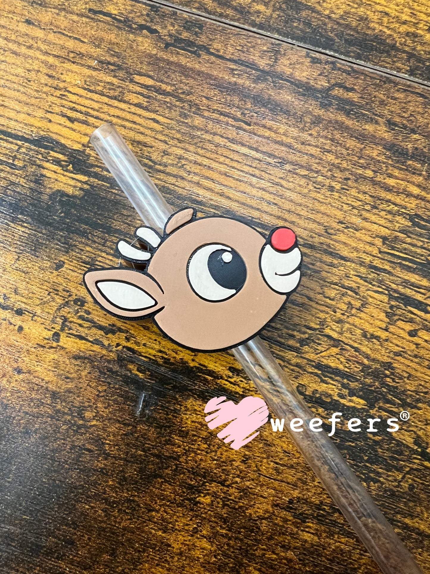 Red Nose Reindeer Straw Topper Buddy Weefers