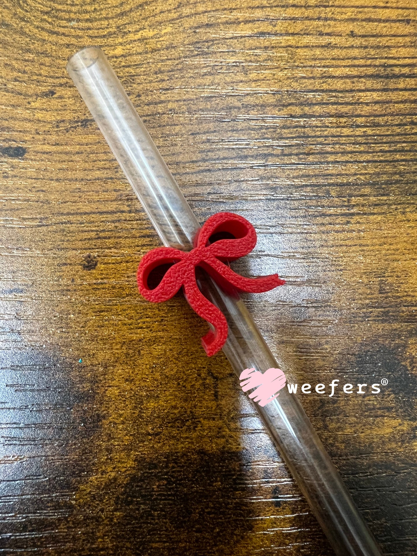 Itty Bitty Bow Straw Toppers - Pack of 5 Dark Red - Pack of 5 Weefers