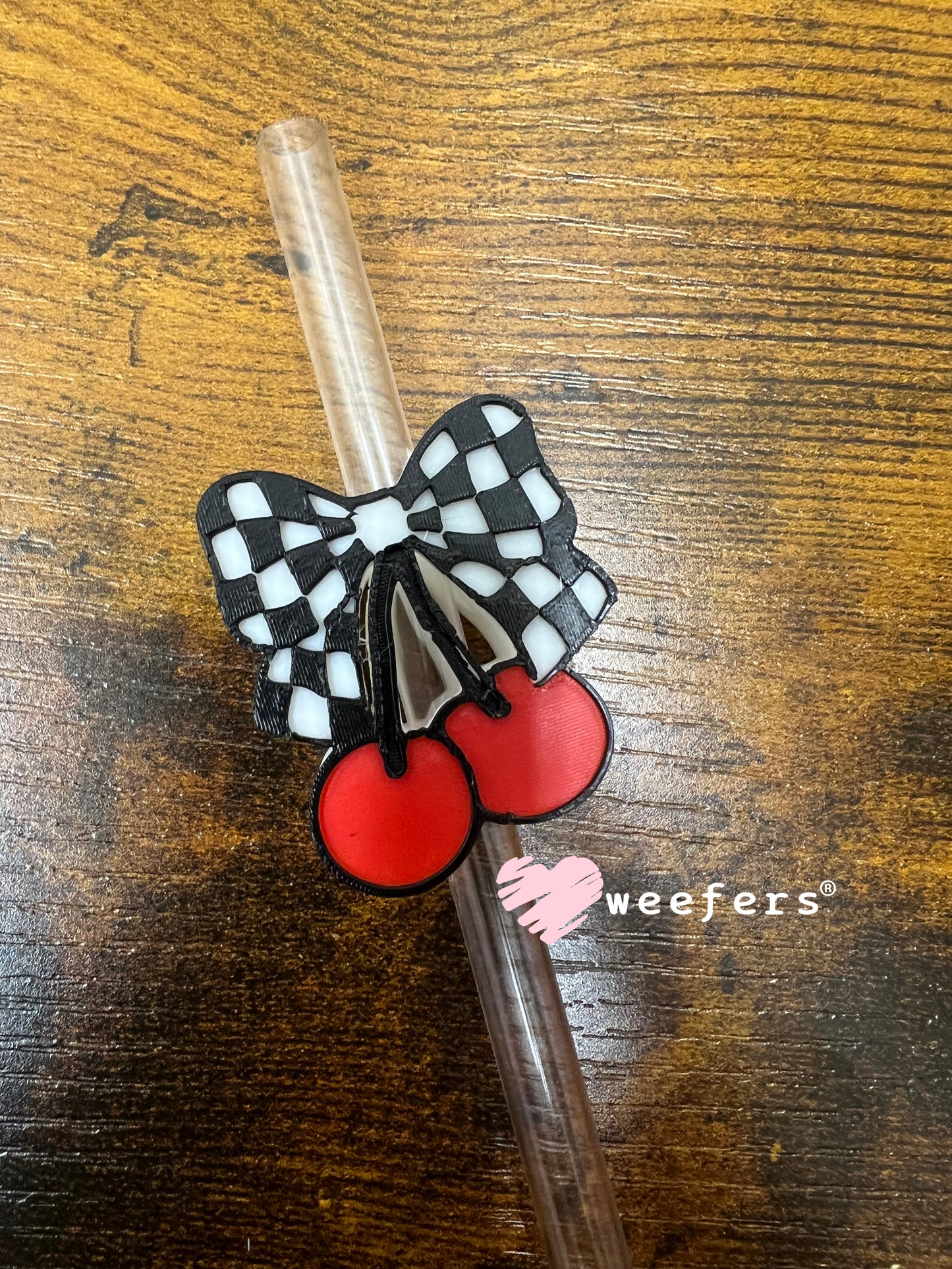 Checkered Red Cherry Straw Topper Buddy Weefers