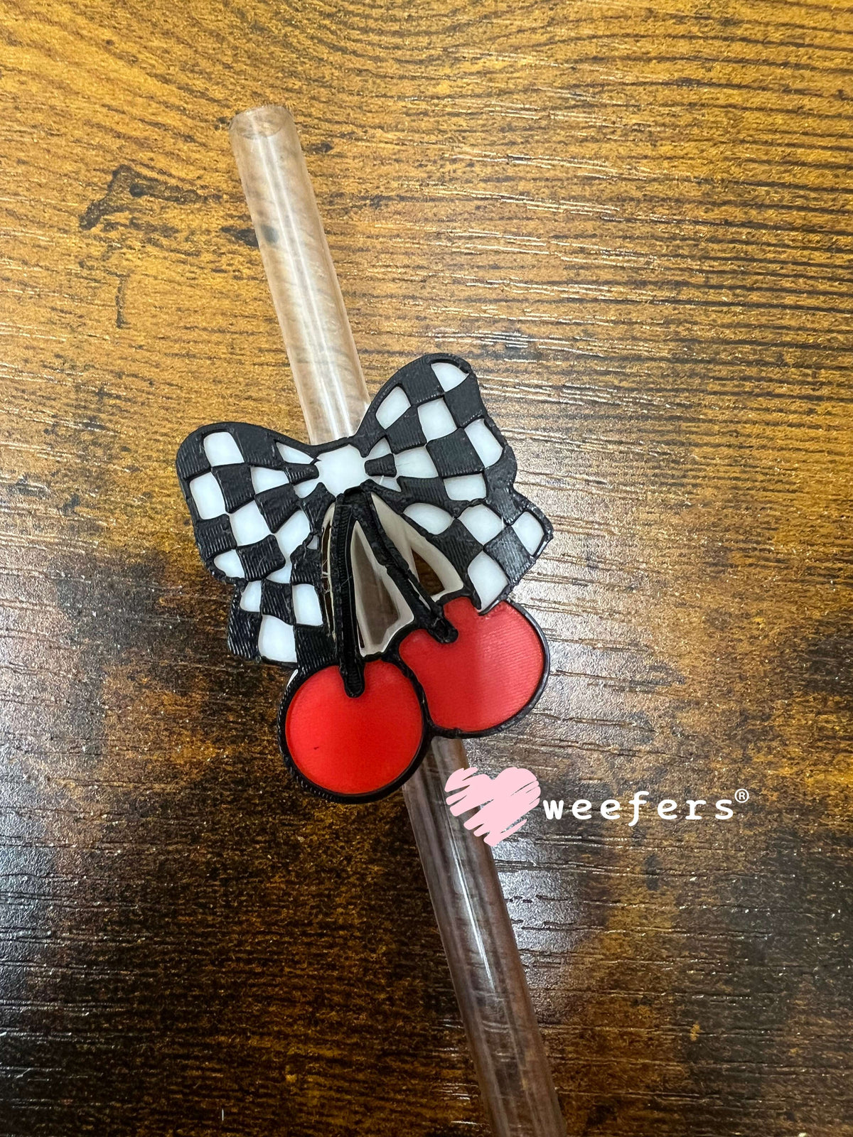 Checkered Red Cherry Straw Topper Buddy Weefers