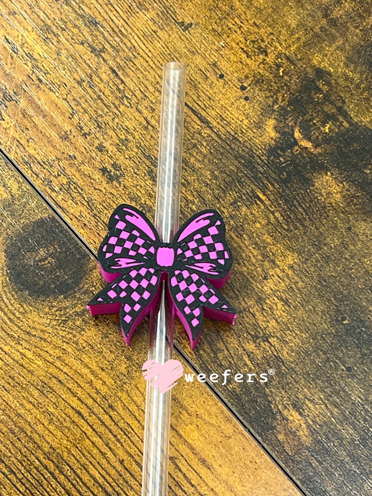 Race Bow Magenta and Black Straw Topper Buddy Weefers