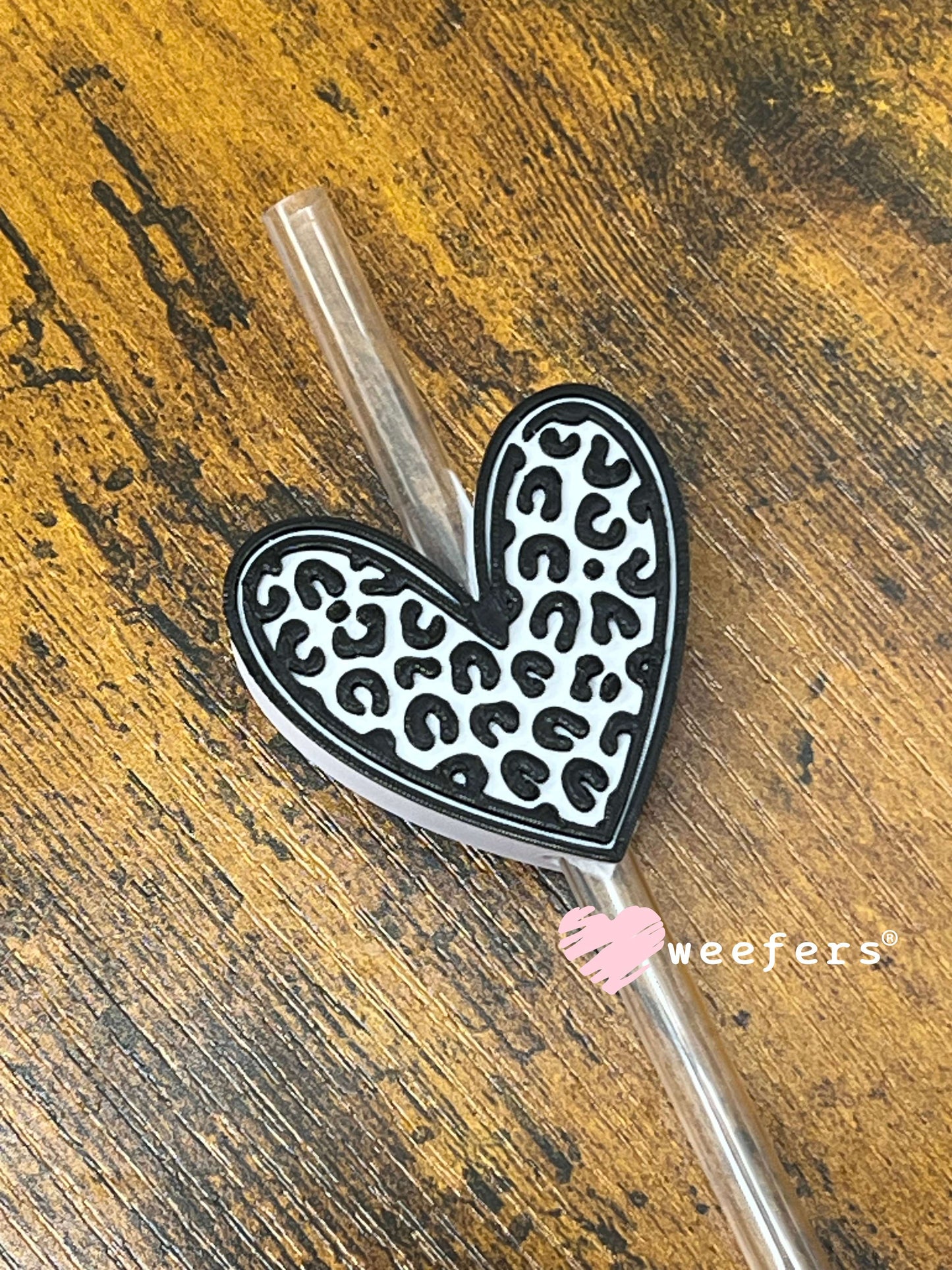 Black Cheetah Print Heart Straw Topper Buddy (Fits both 8mm and 10mm Straws) Weefers