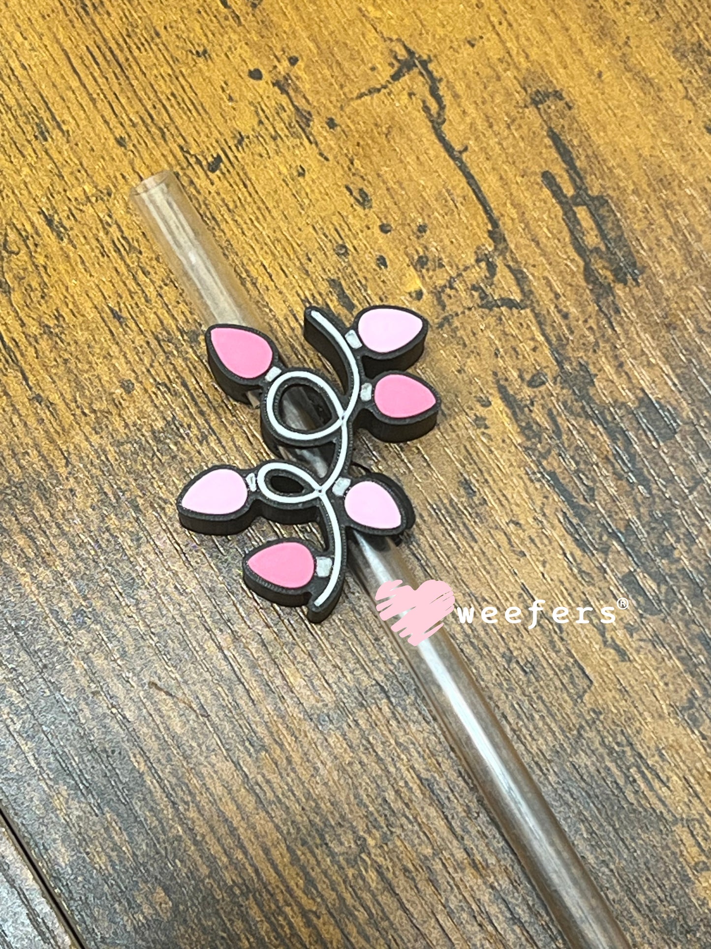 Pink Christmas Lights Straw Topper Buddy Weefers