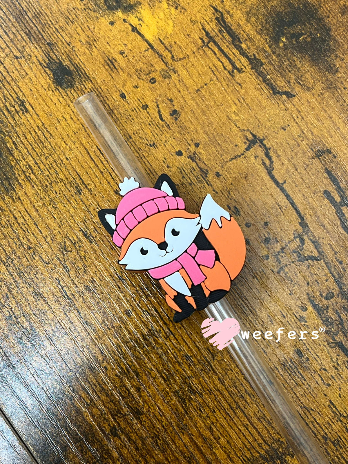 Pink Winter Fox Straw Topper Buddy Weefers