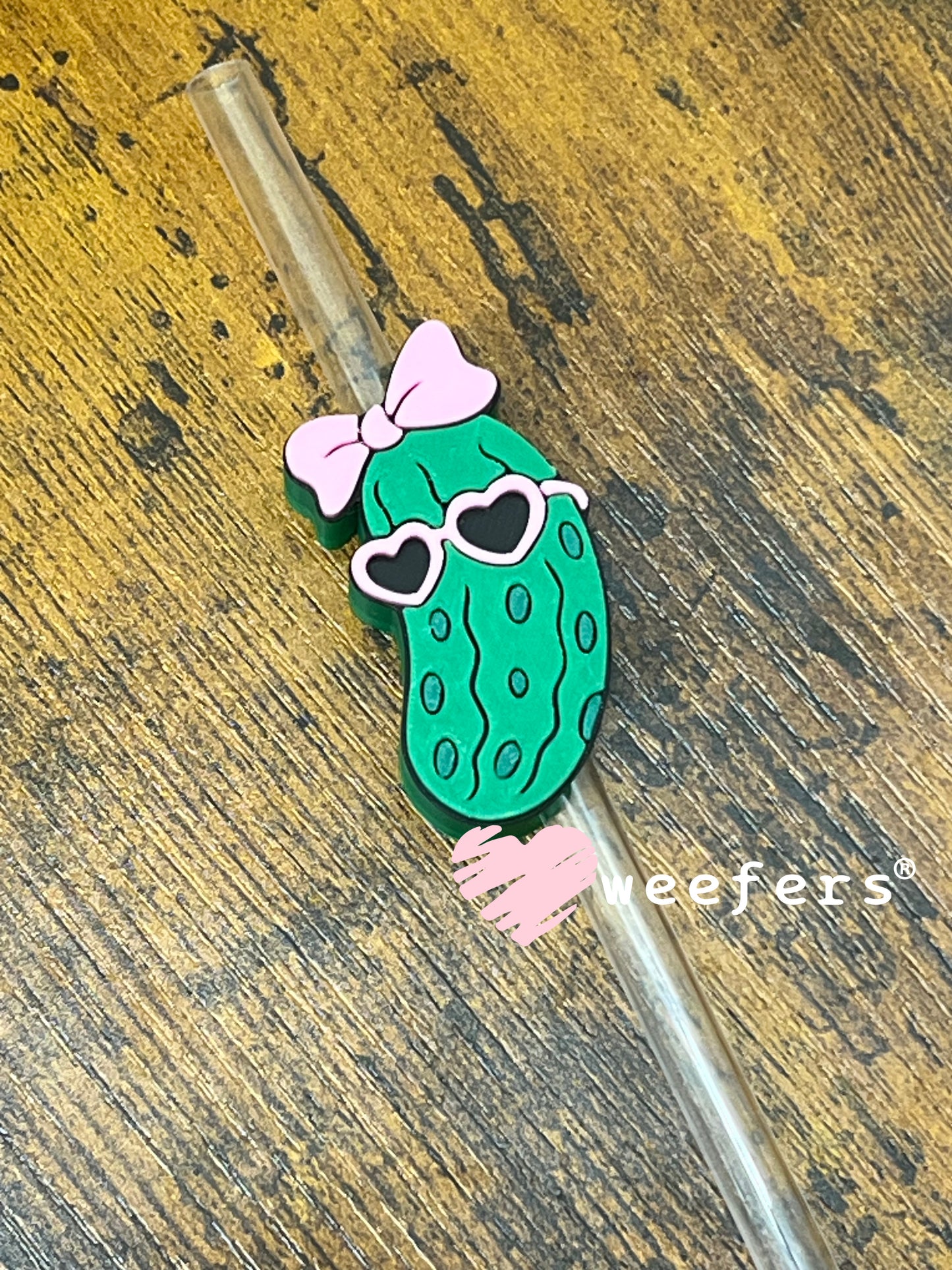 Pink Bow Sunglasses Pickle Straw Topper Buddy Weefers