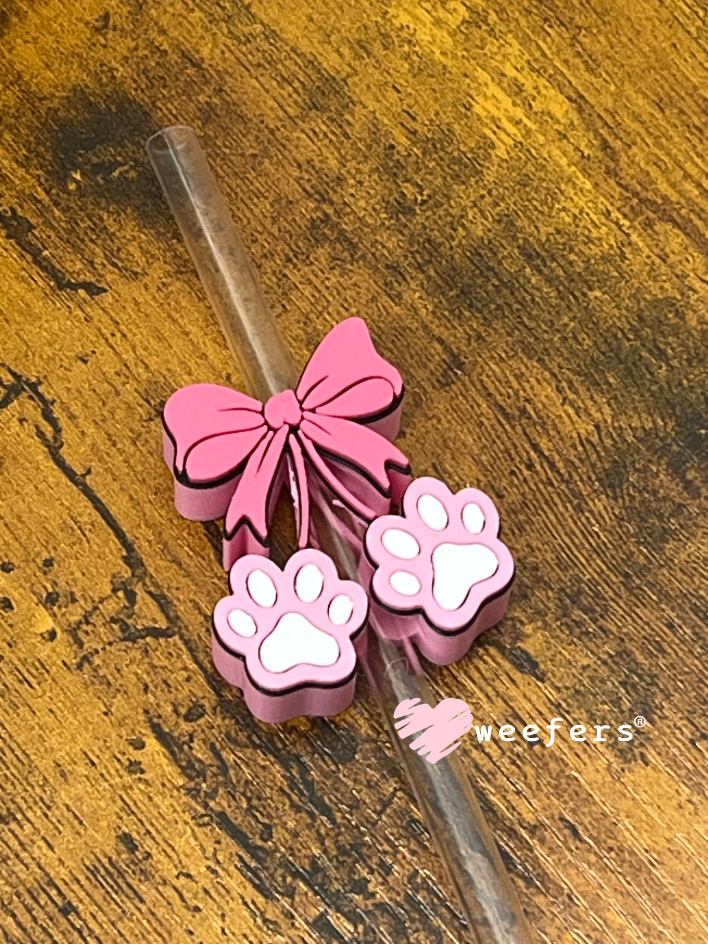 Straw Topper Buddy - Pink and Hot Pink Cherry Dog Paws Weefers