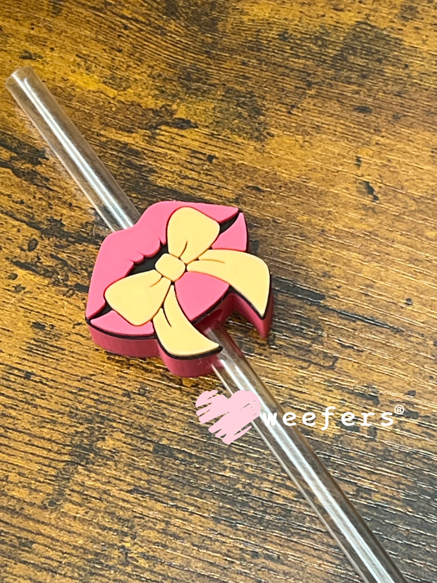 Straw Topper Buddy - Pink Lips Peach Bow Weefers