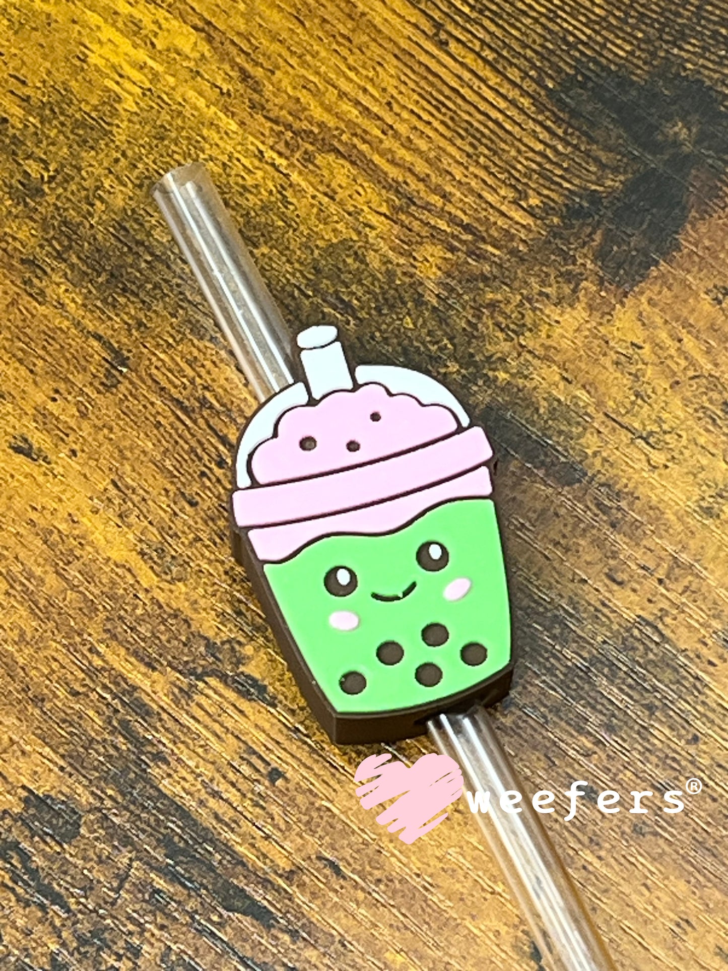 Straw Topper Buddy - Green and Pink Boba Fits 10mm Weefers