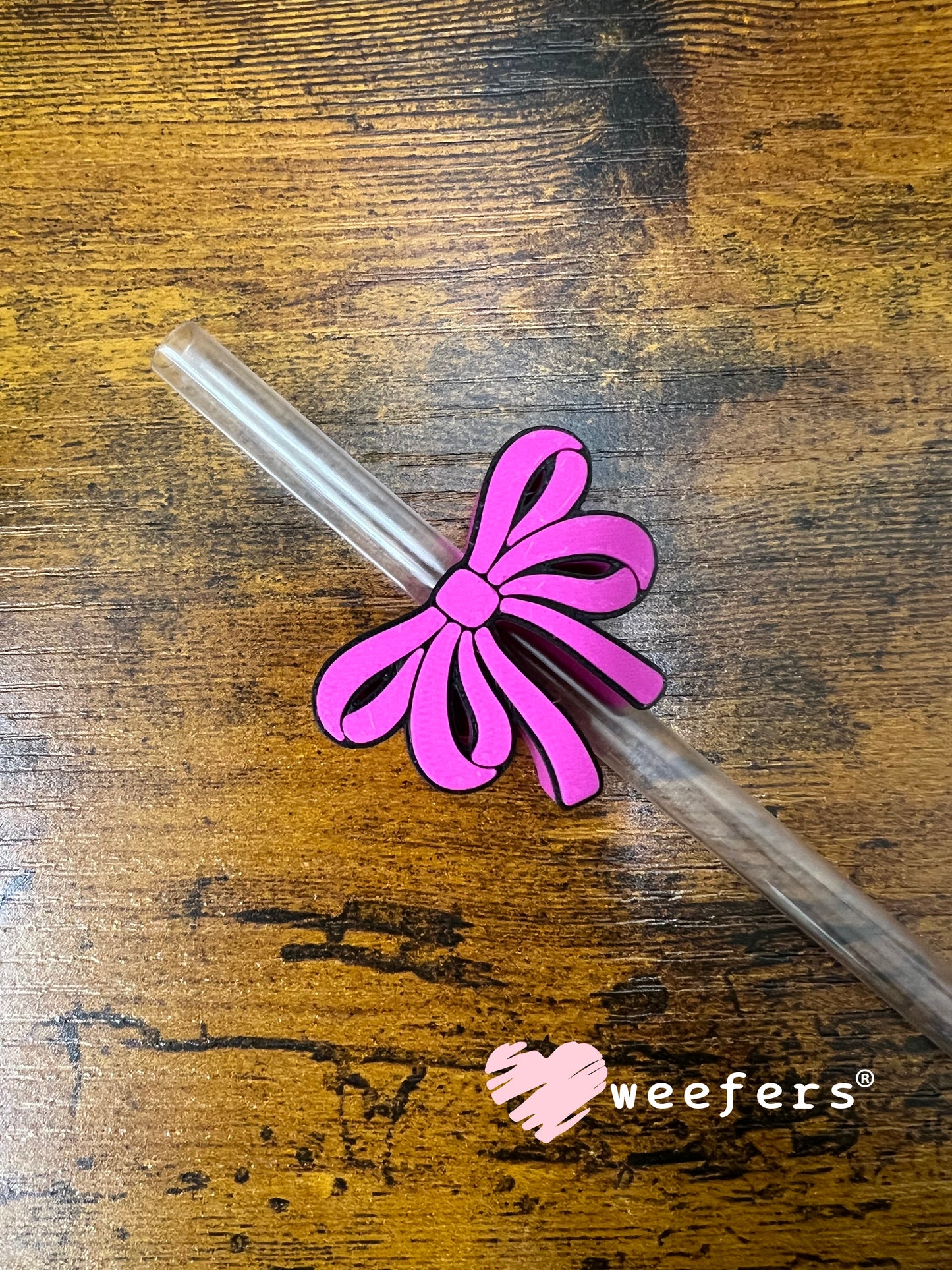 Straw Topper Buddy - Magenta Coquette Bow (Fits both 8mm and 10mm straws) Weefers