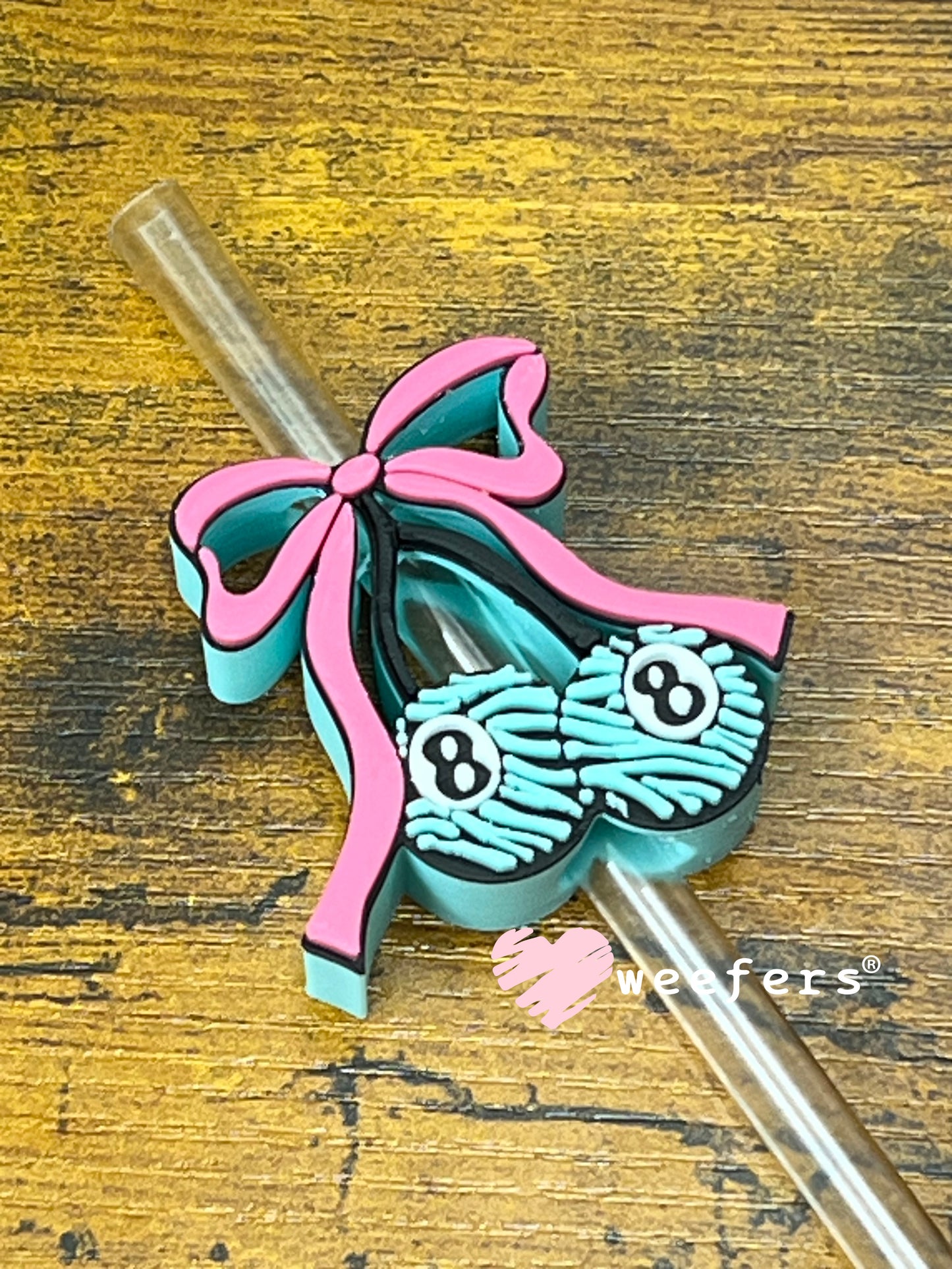 Straw Topper Buddy - Zebra Blue Pink Cherry Eight Balls (Fits both 8mm and 10mm straws) Weefers
