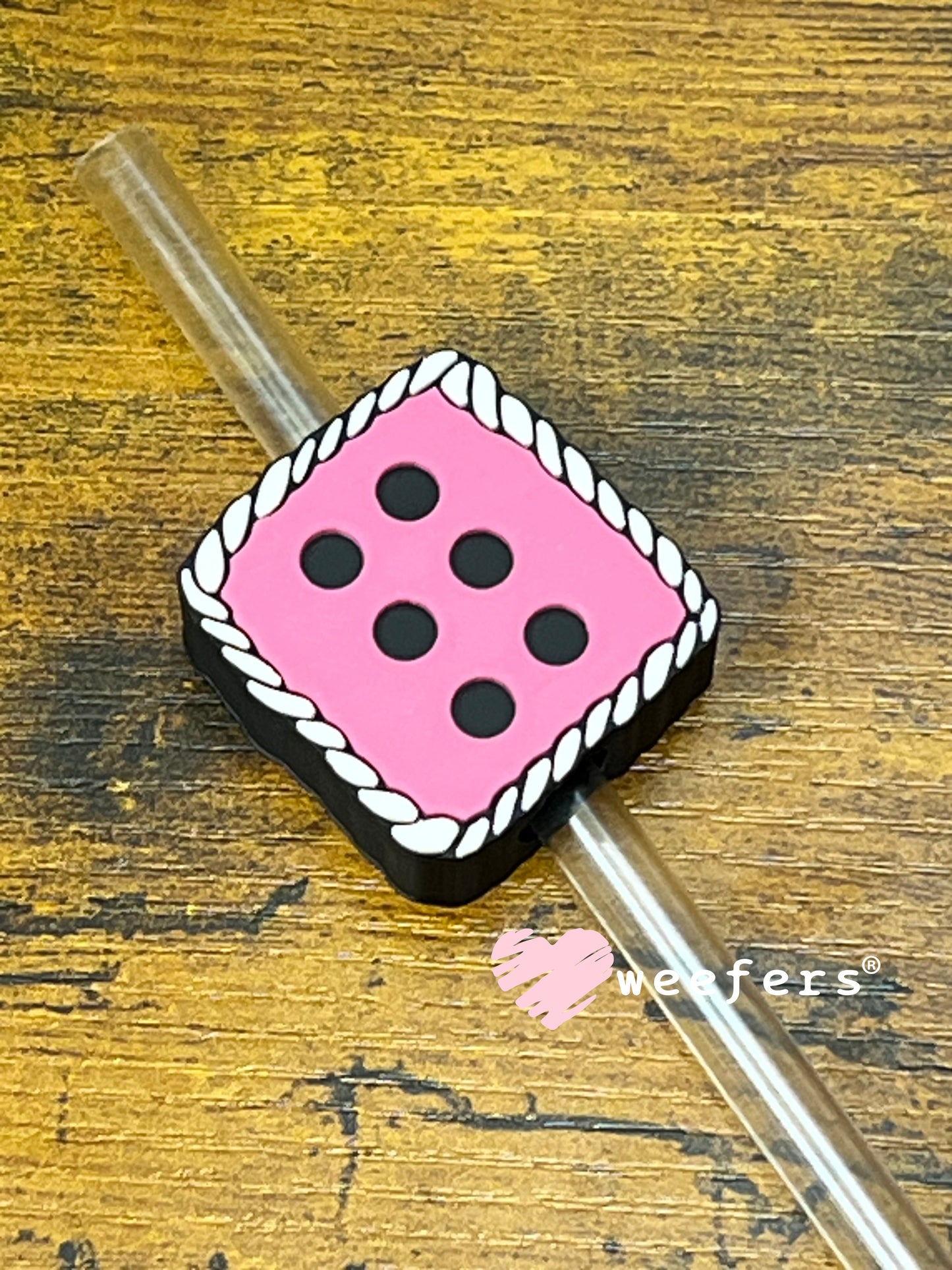 Straw Topper Buddy - Pink Western Dice (Fits both 8mm and 10mm straws) Weefers