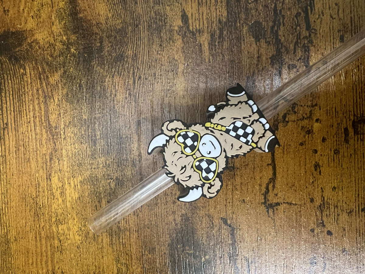 Straw Topper Buddy - Checkered Highland Cow Black and Yellow (fits both 8mm and 10mm Straws) Weefers
