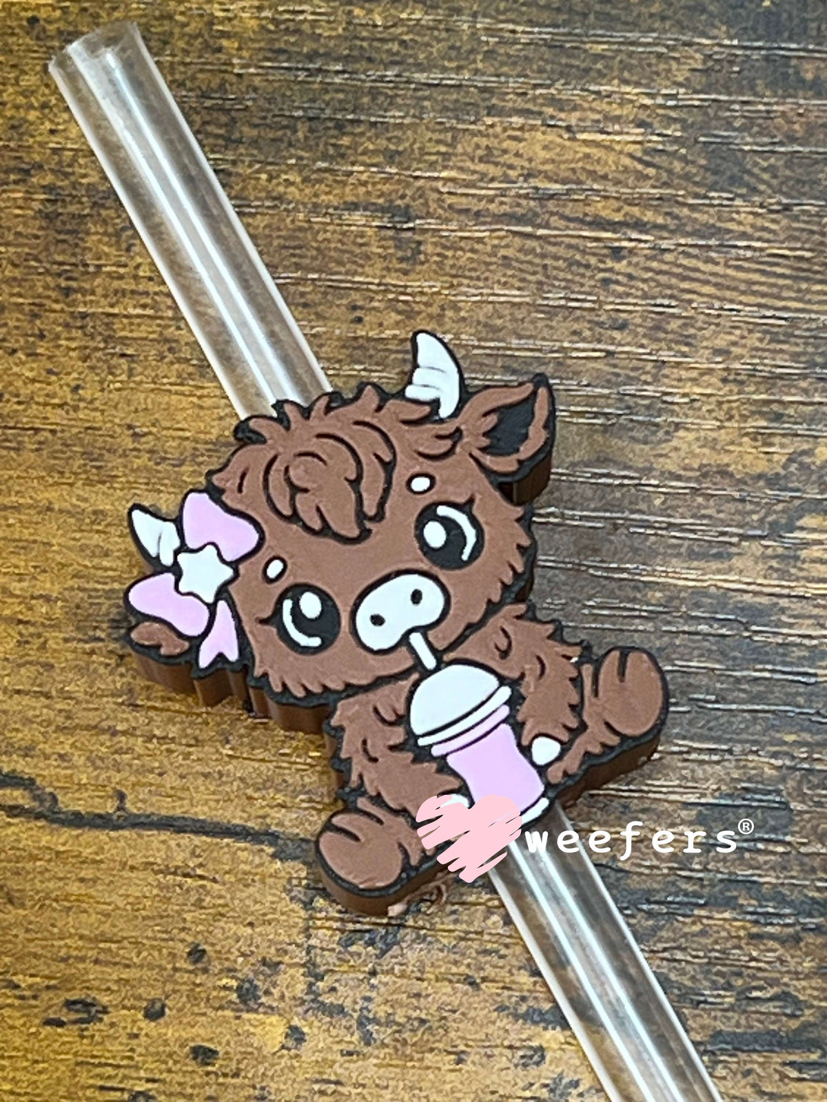 Straw Topper Buddy - Baby Cow Pink Iced Coffee (Fits both 8mm and 10mm straws) Weefers