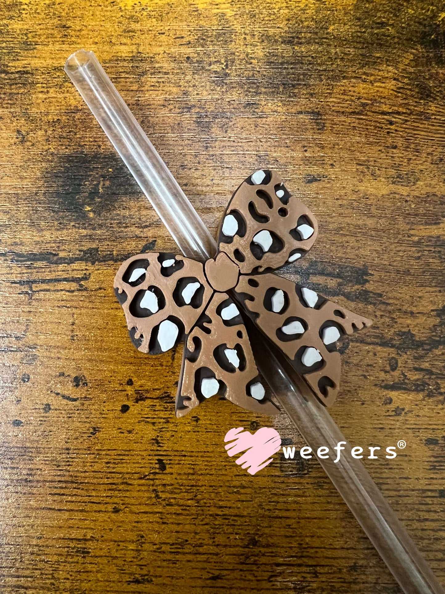 Straw Topper Buddy - Cheetah Bow (Fits both 8mm and 10mm straws) Weefers
