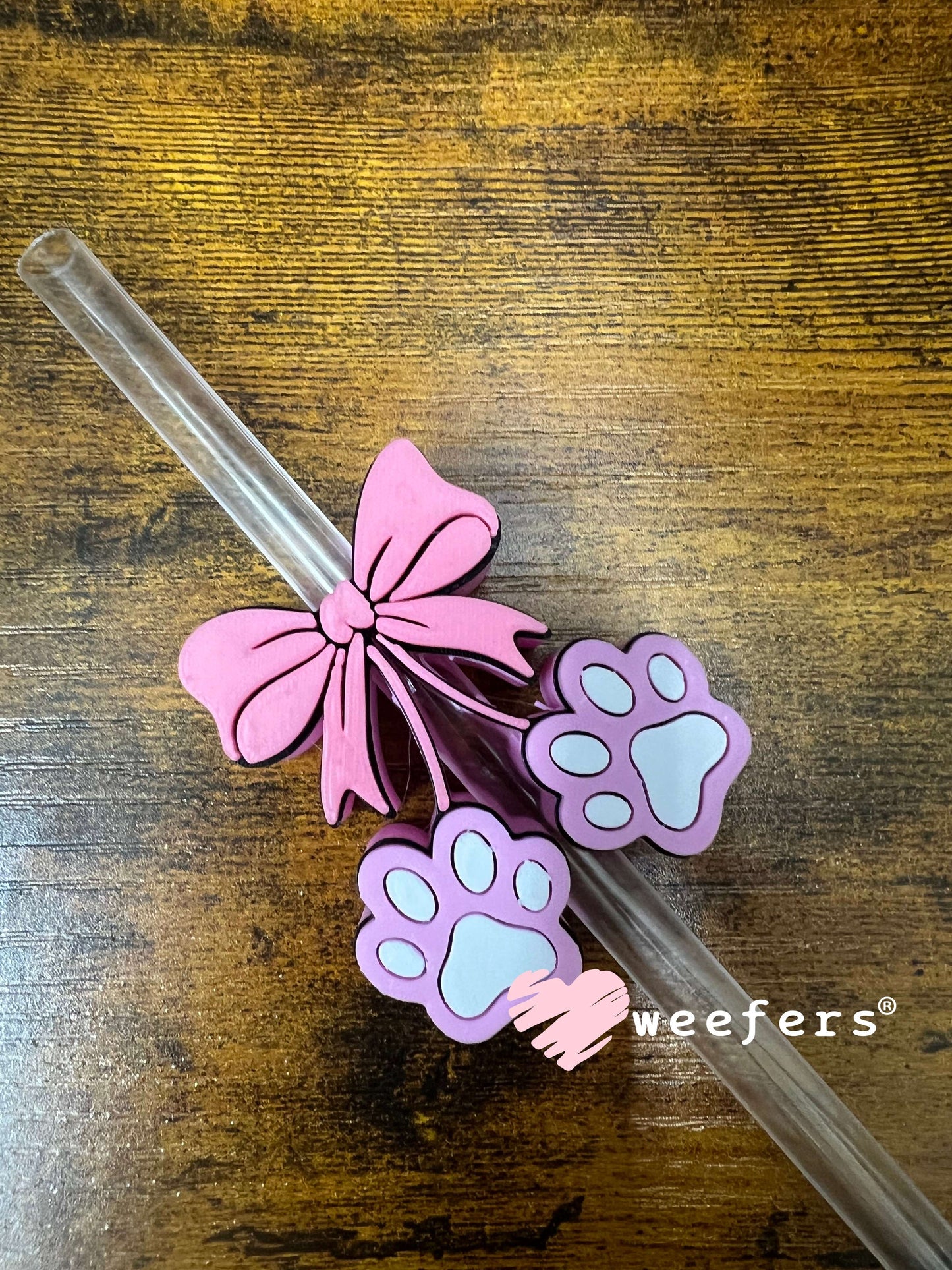 Straw Topper Buddy - Pink Dog Paw Cherries (Fits both 8mm and 10mm straws) Weefers
