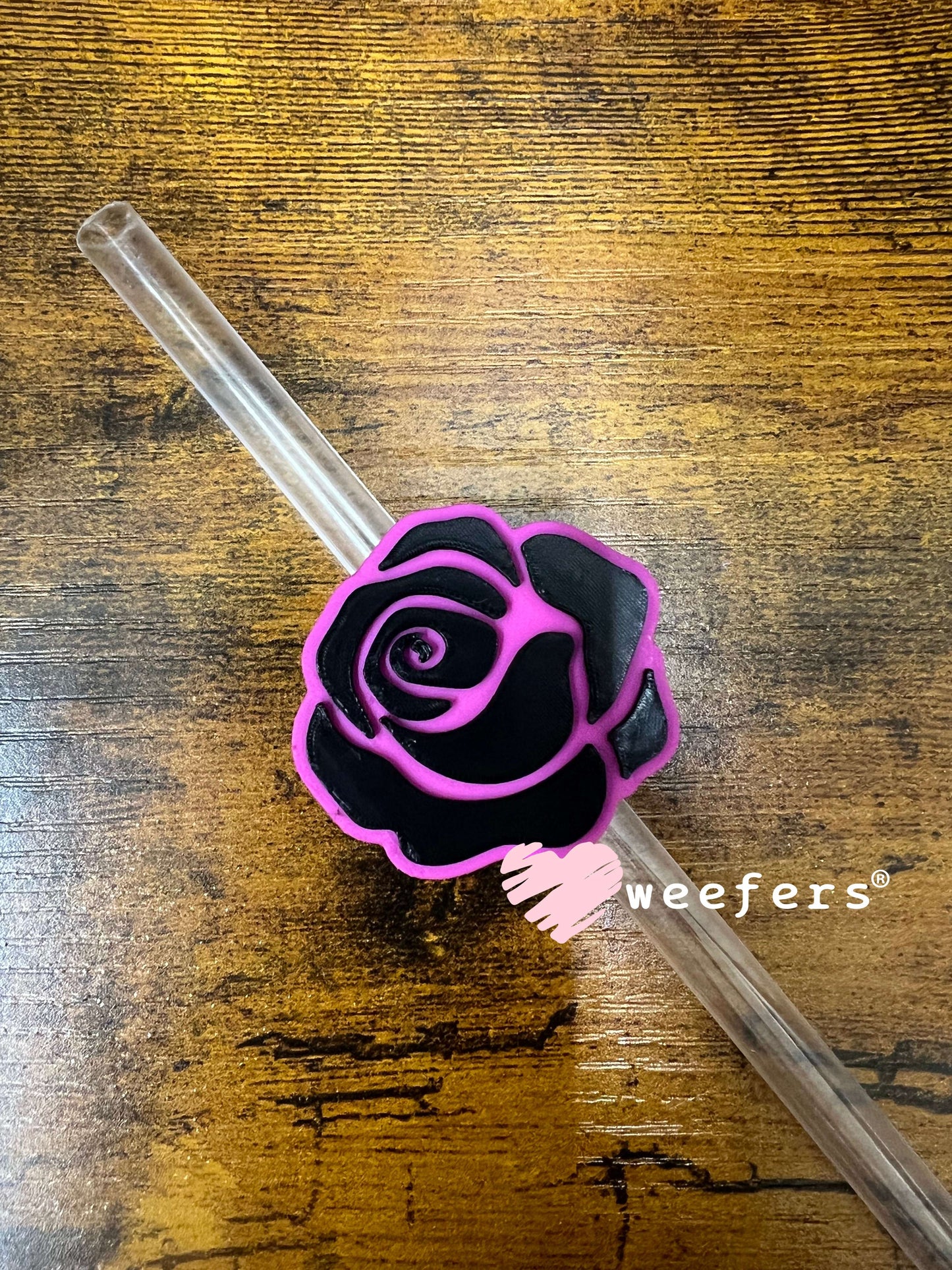 Black Magenta Rose Straw Topper Buddy (fits 8mm and 10mm Straws) Weefers