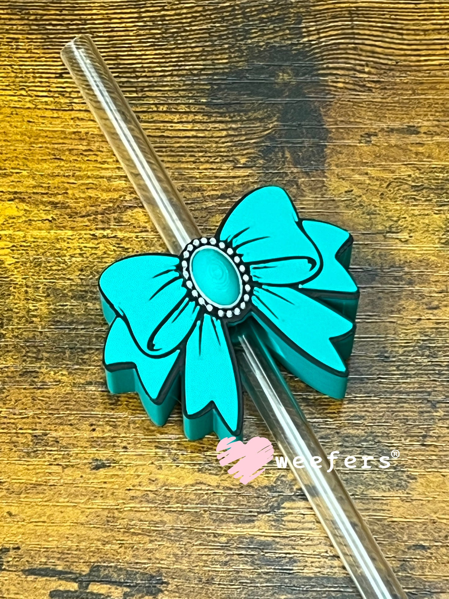 Straw Topper Buddy - Concho Bow Turquoise (Fits both 8mm and 10mm straws) Weefers