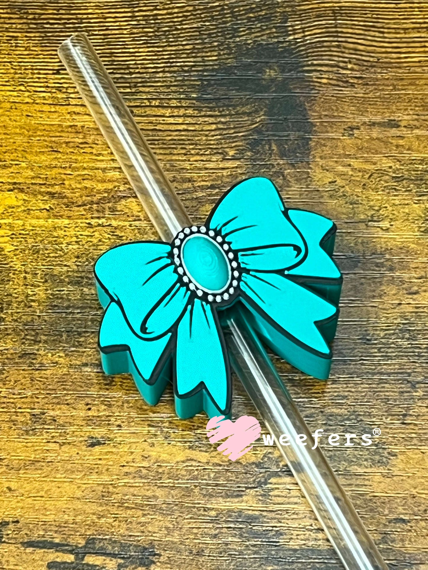 Straw Topper Buddy - Concho Bow Turquoise (Fits both 8mm and 10mm straws) Weefers