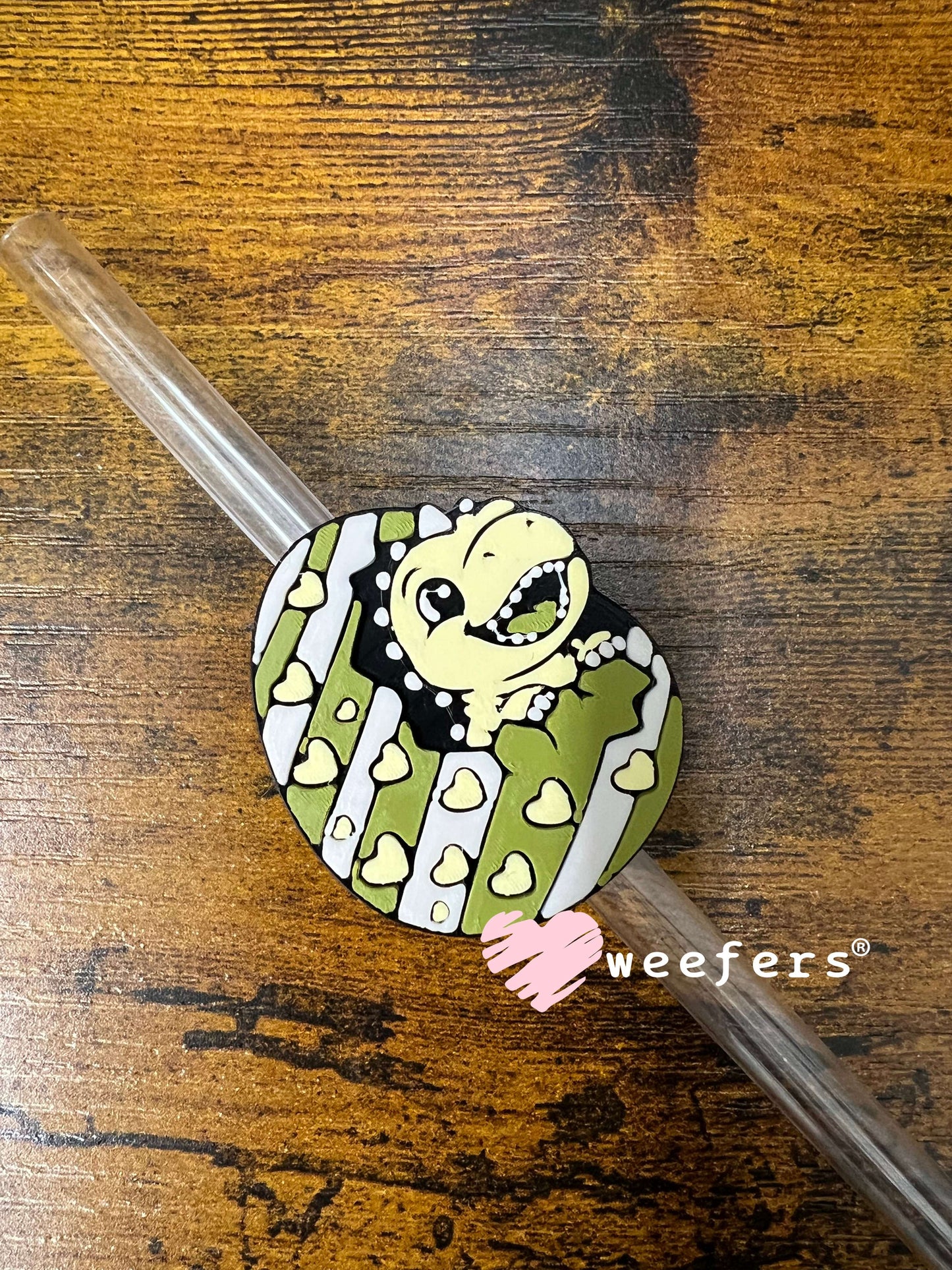Straw Topper Buddy - Rex Green Yellow Egg Dinosaur (Fits both 8mm and 10mm straws) Weefers