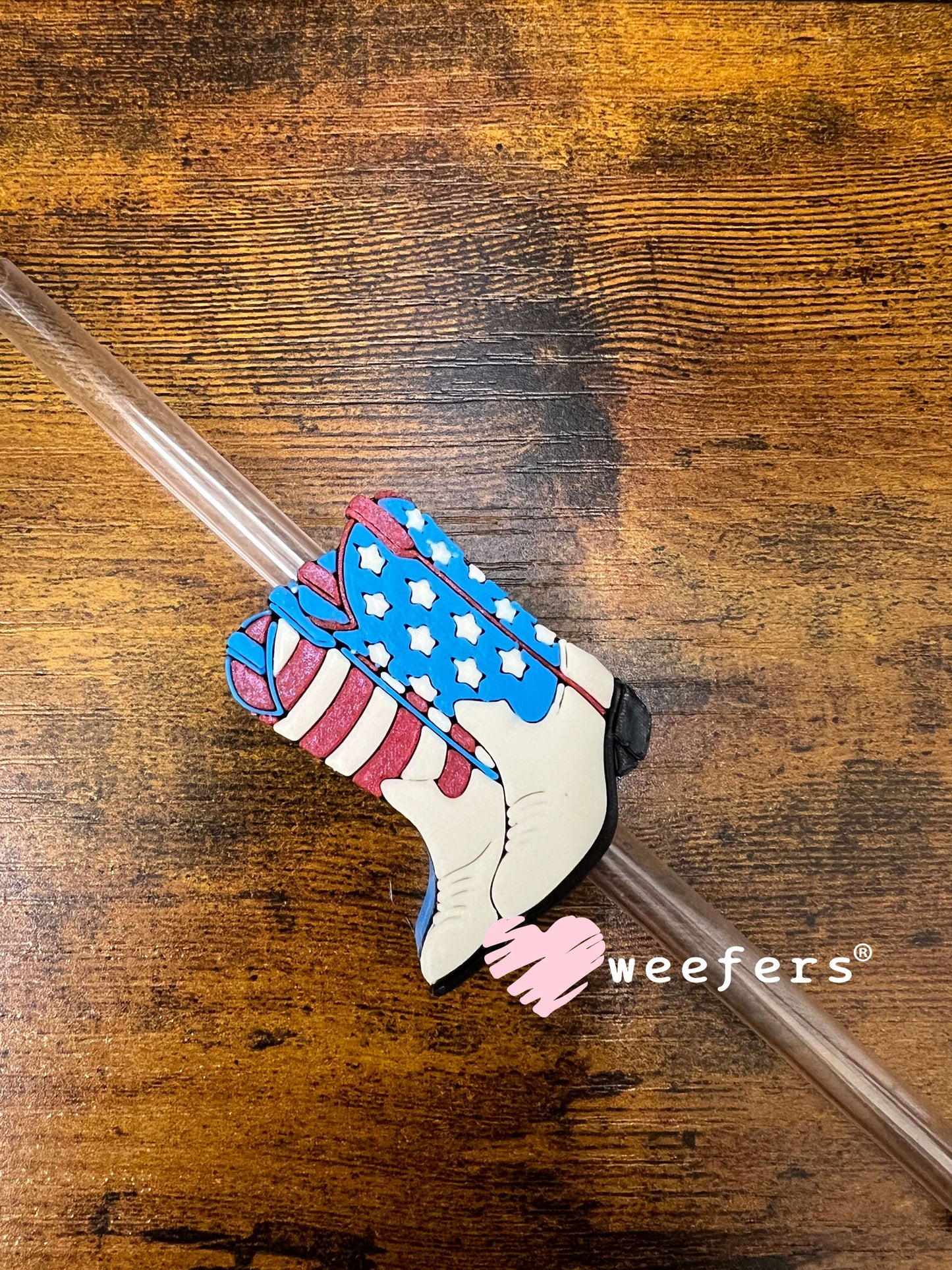 Straw Topper Buddy - Patriot Cowgirl Boots 4th of July (Fits both 8mm and 10mm straws) Weefers