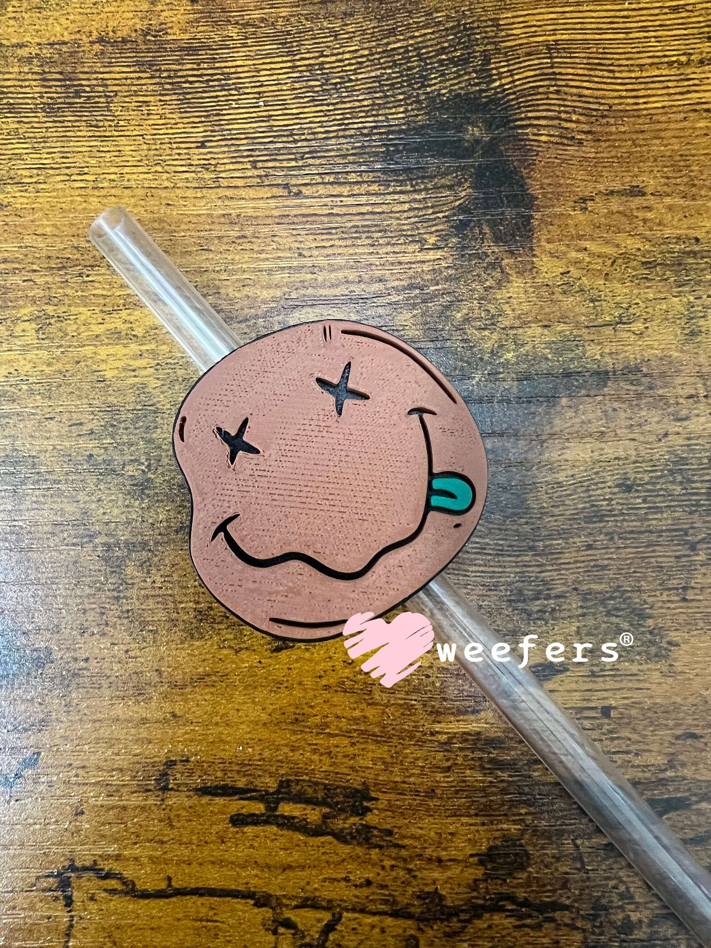 Straw Topper Buddy - Baddie Grunge Happy Face Brown Green (Fits both 8mm and 10mm straws) Weefers