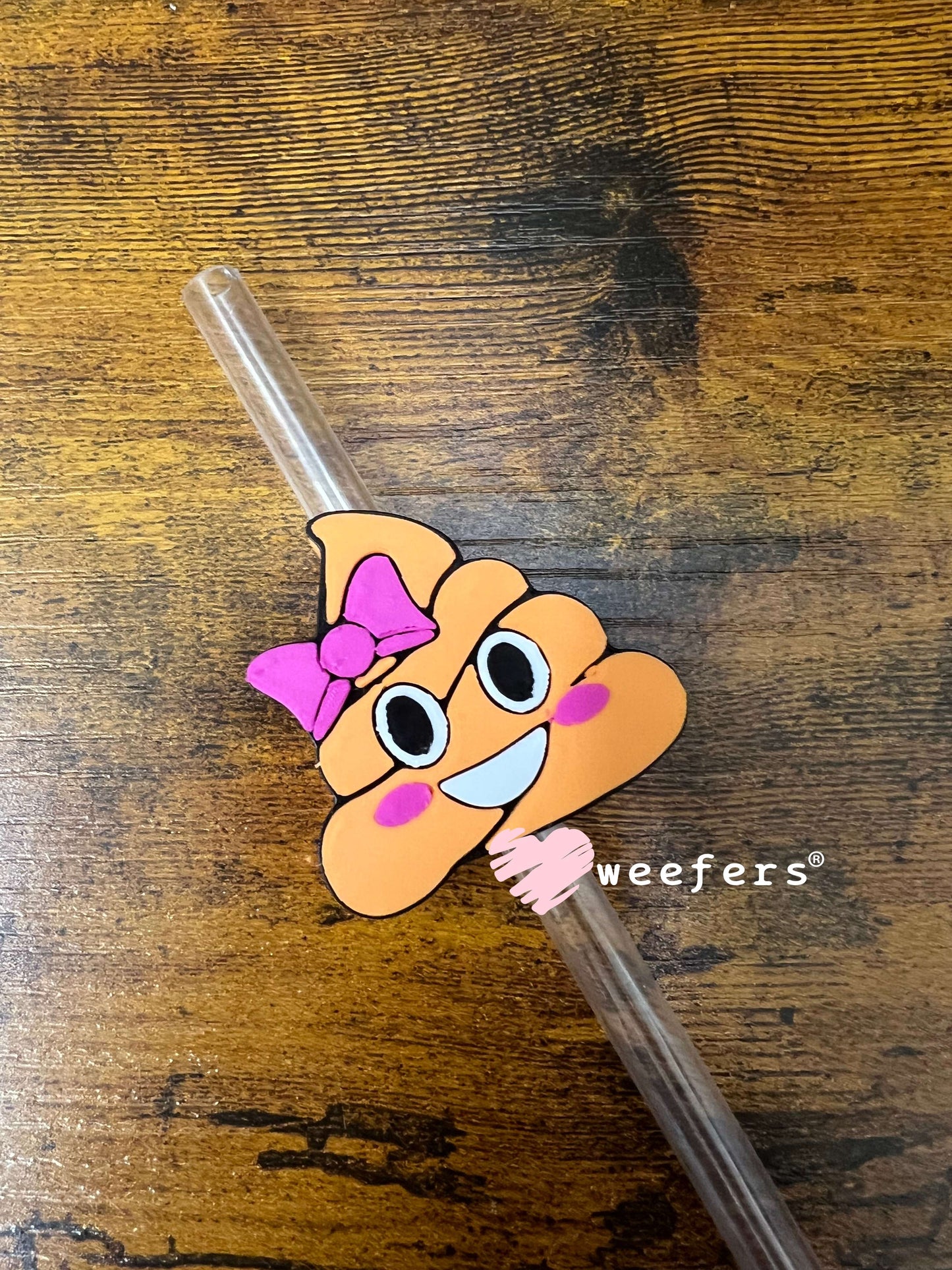 Straw Topper Buddy - Poop Girl Orange Pink (Fits both 8mm and 10mm straws) Weefers