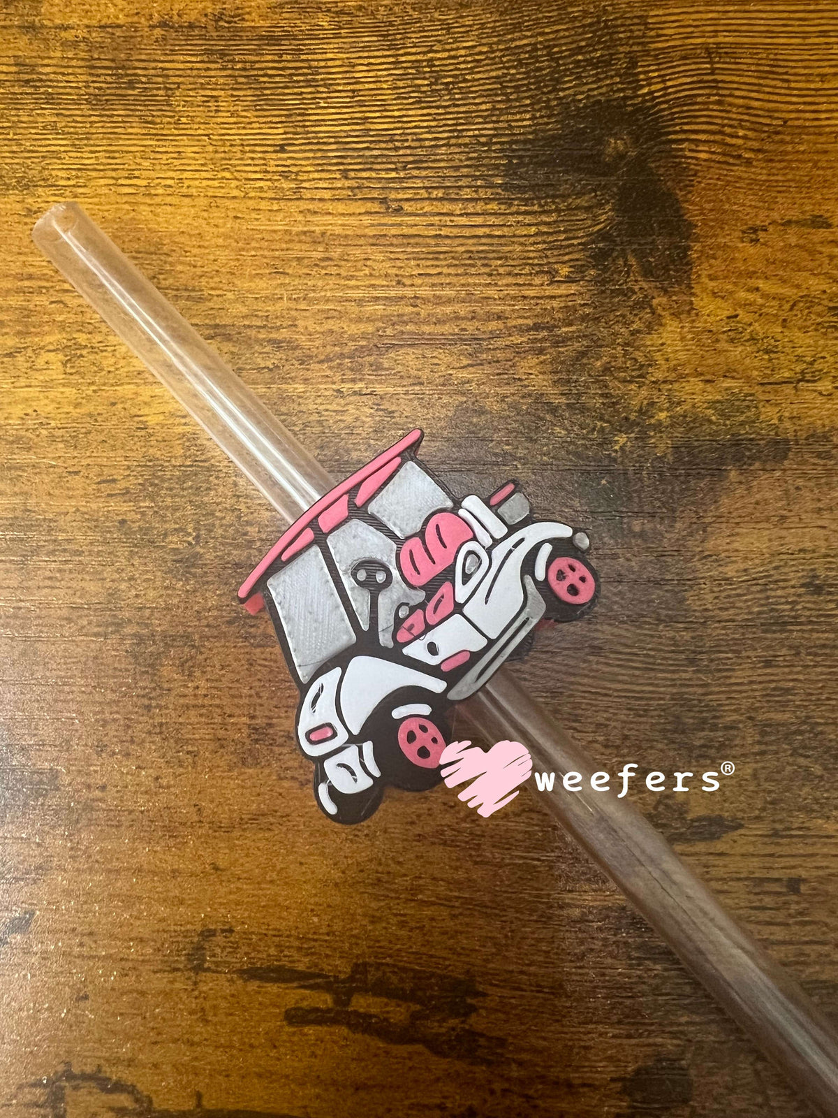 Straw Topper Buddy - Pink Golf Cart (Fits both 8mm and 10mm straws) Weefers
