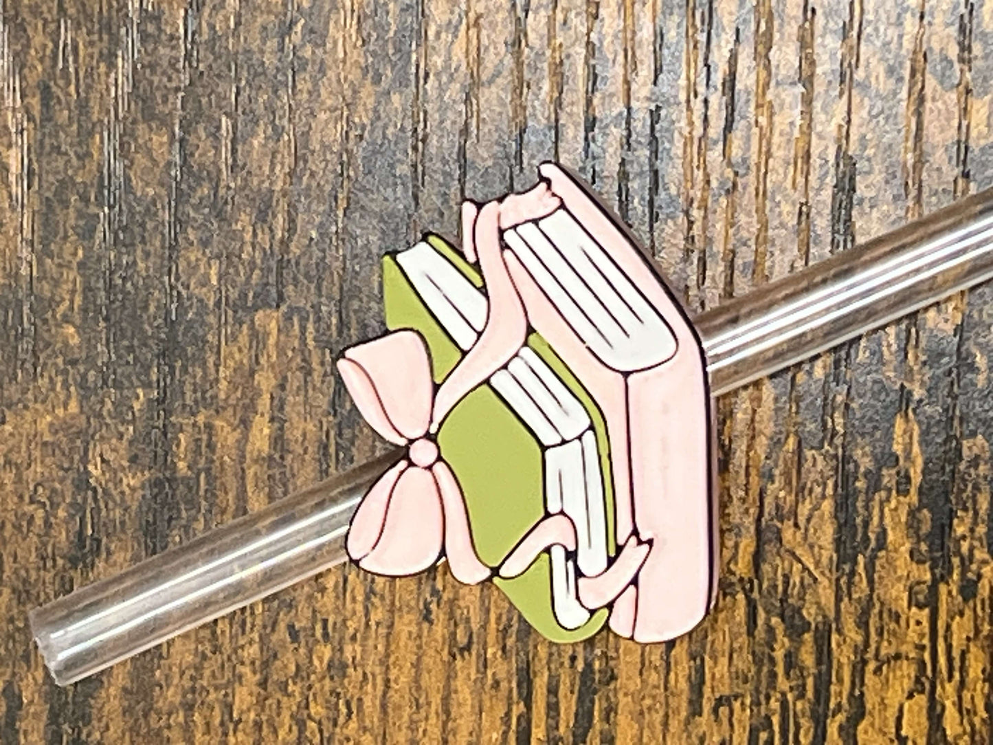 Straw Topper Buddy - Book Lover Satin Pink and Green (Fits 8mm Straws Only) Weefers