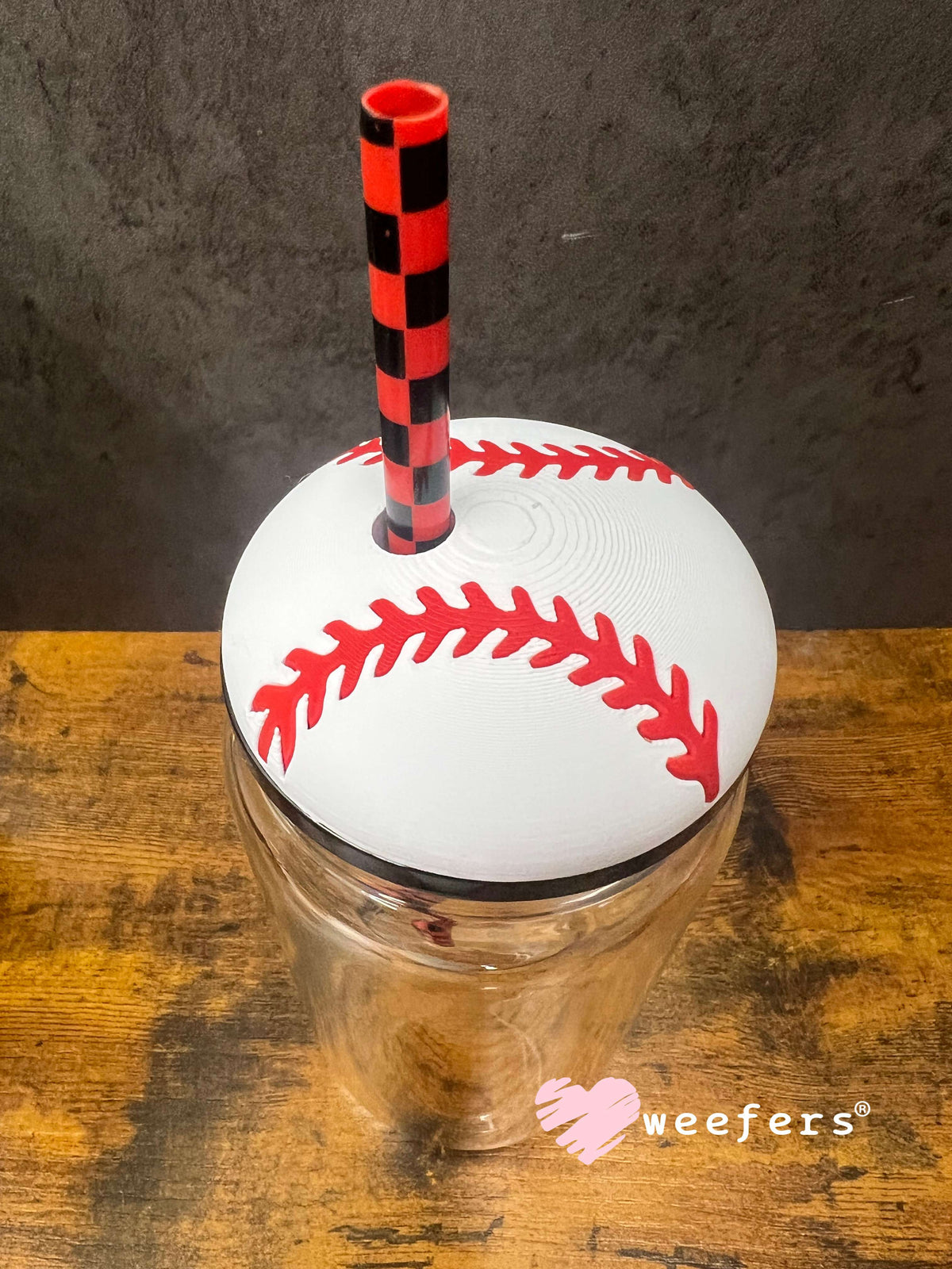 Lid Topper Buddy - Baseball White Red (fits 16oz Glass Cups) Weefers