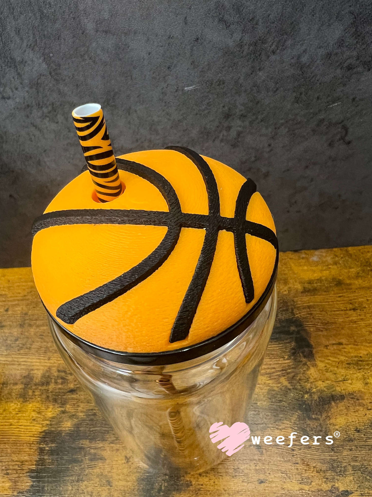 Lid Topper Buddy - Basketball Orange Black (fits 16oz Glass Cups) Weefers