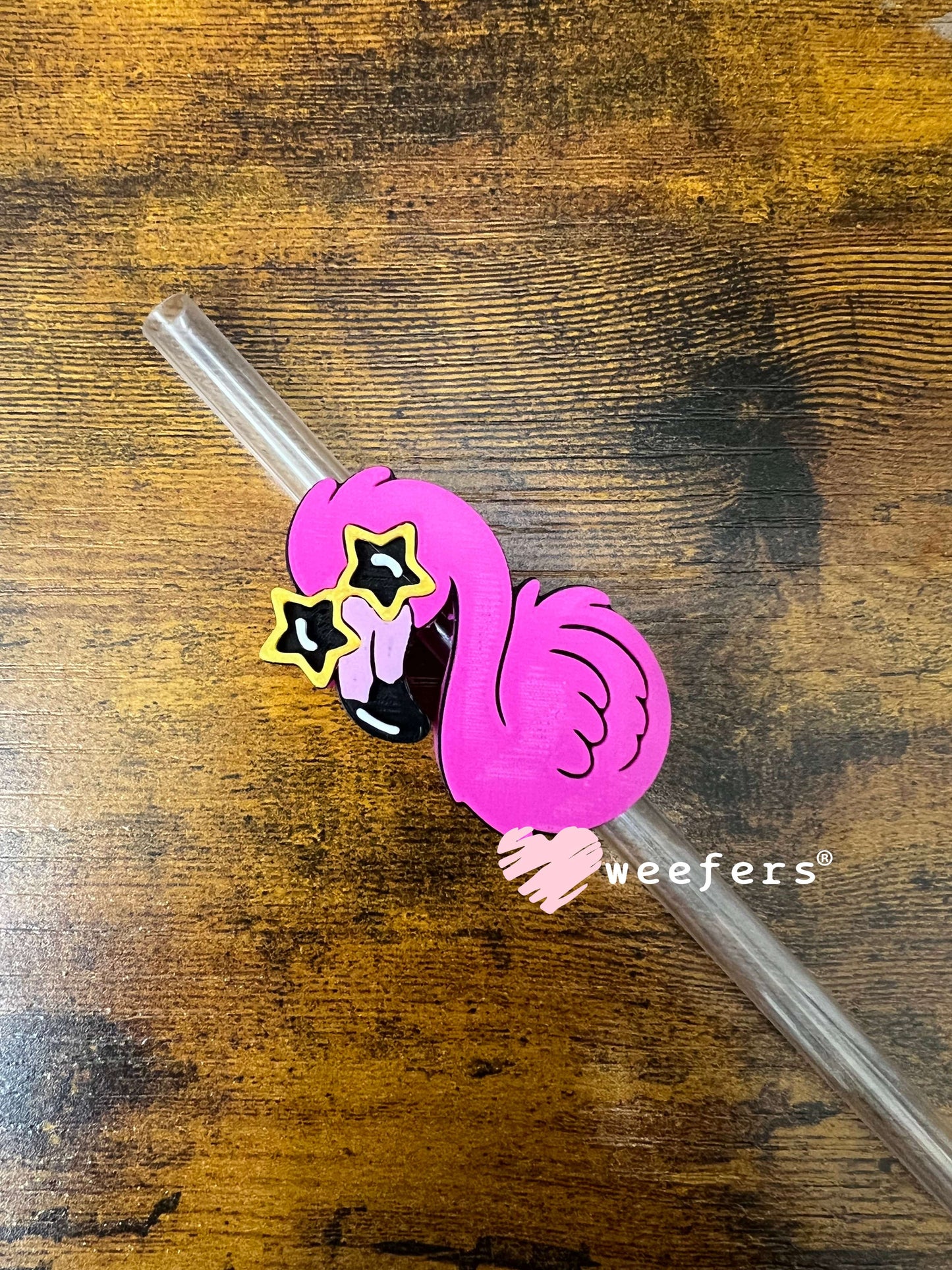 Straw Topper Buddy - Magenta Flamingo Star Sunglasses (Fits both 8mm and 10mm straws) Weefers