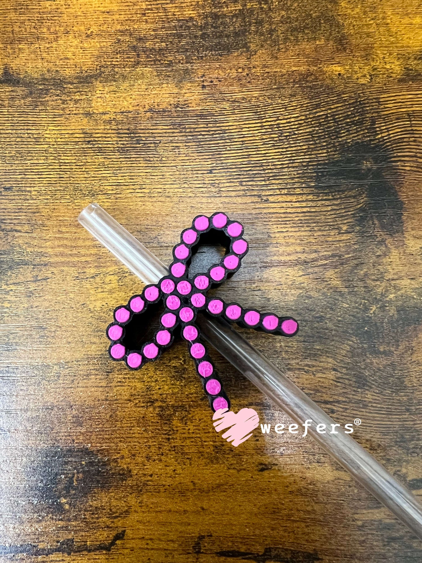 Straw Topper Buddy - Magenta and Black Bead Bow (Fits both 8mm and 10mm straws) Weefers