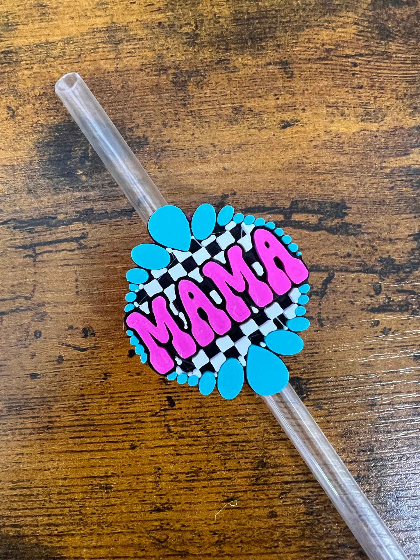 Mama Checkered Magenta Black - Straw Topper Buddy (Fits both 8mm and 10mm straws)