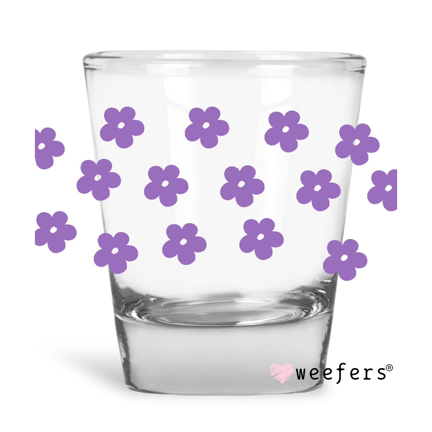 Purple Retro Flowers Shot Glass Short UV DTF or Sublimation Wrap - Decal Weefers