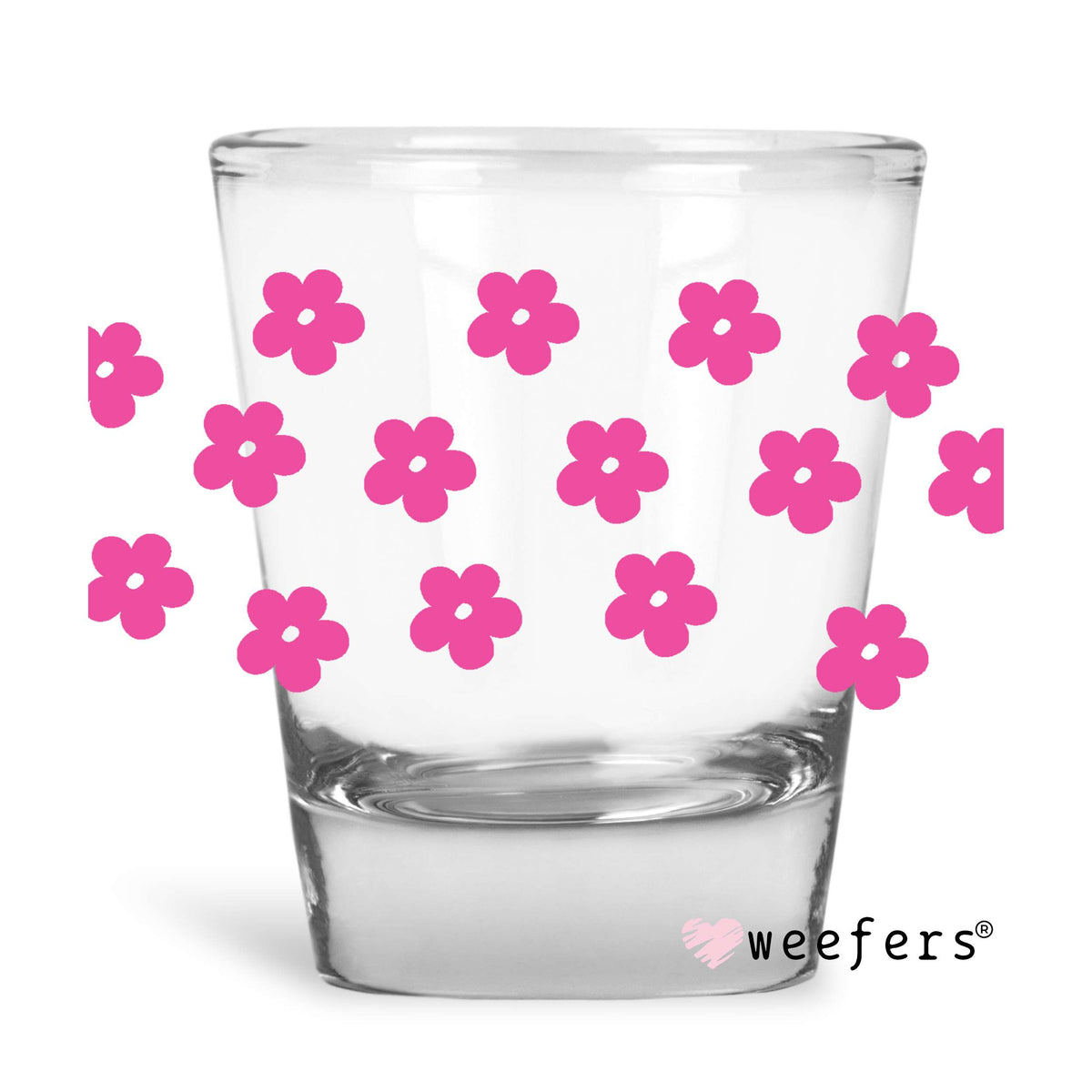 Pink Retro Flowers Shot Glass Short UV DTF or Sublimation Wrap - Decal Weefers