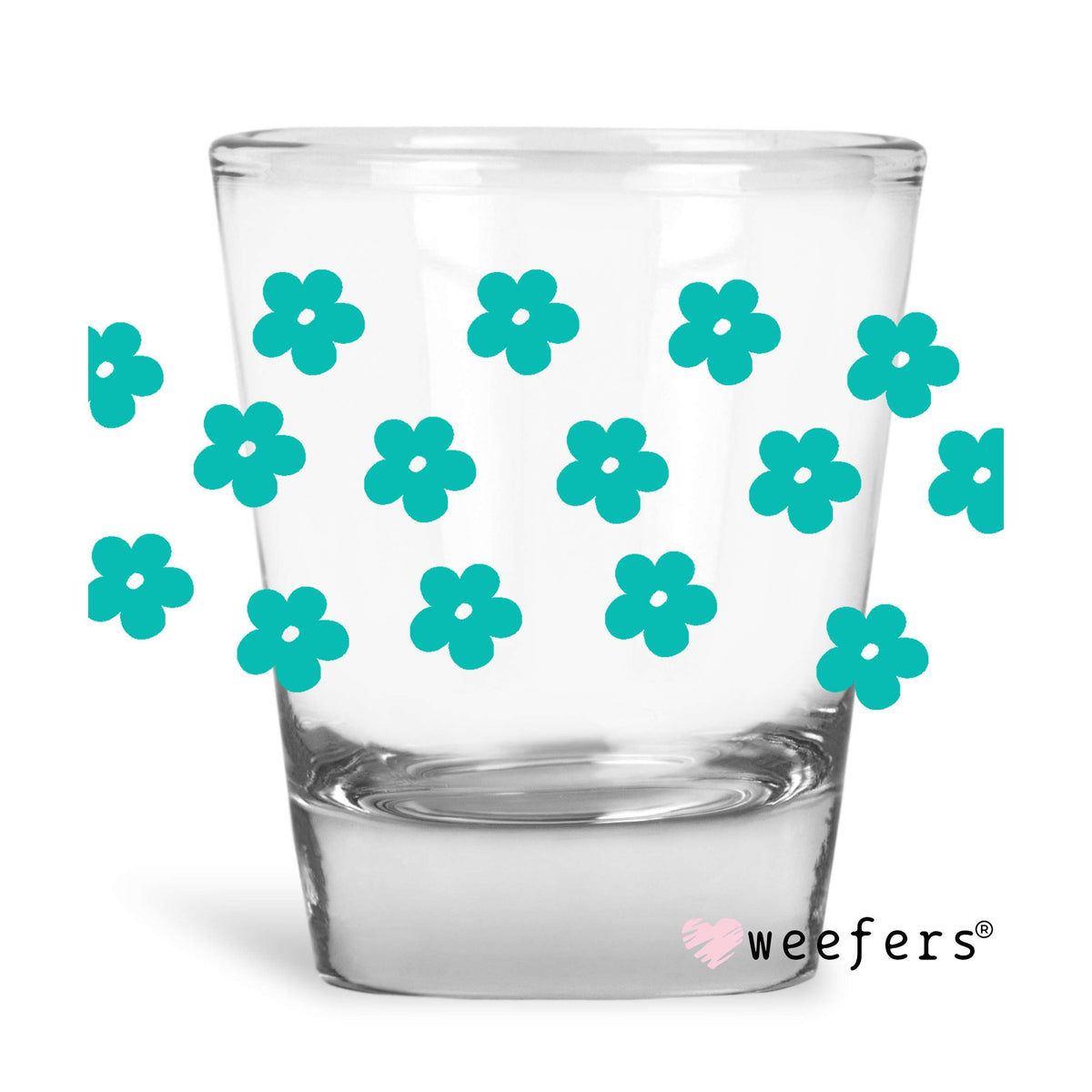 Teal Retro Flowers Shot Glass Short UV DTF or Sublimation Wrap - Decal Weefers