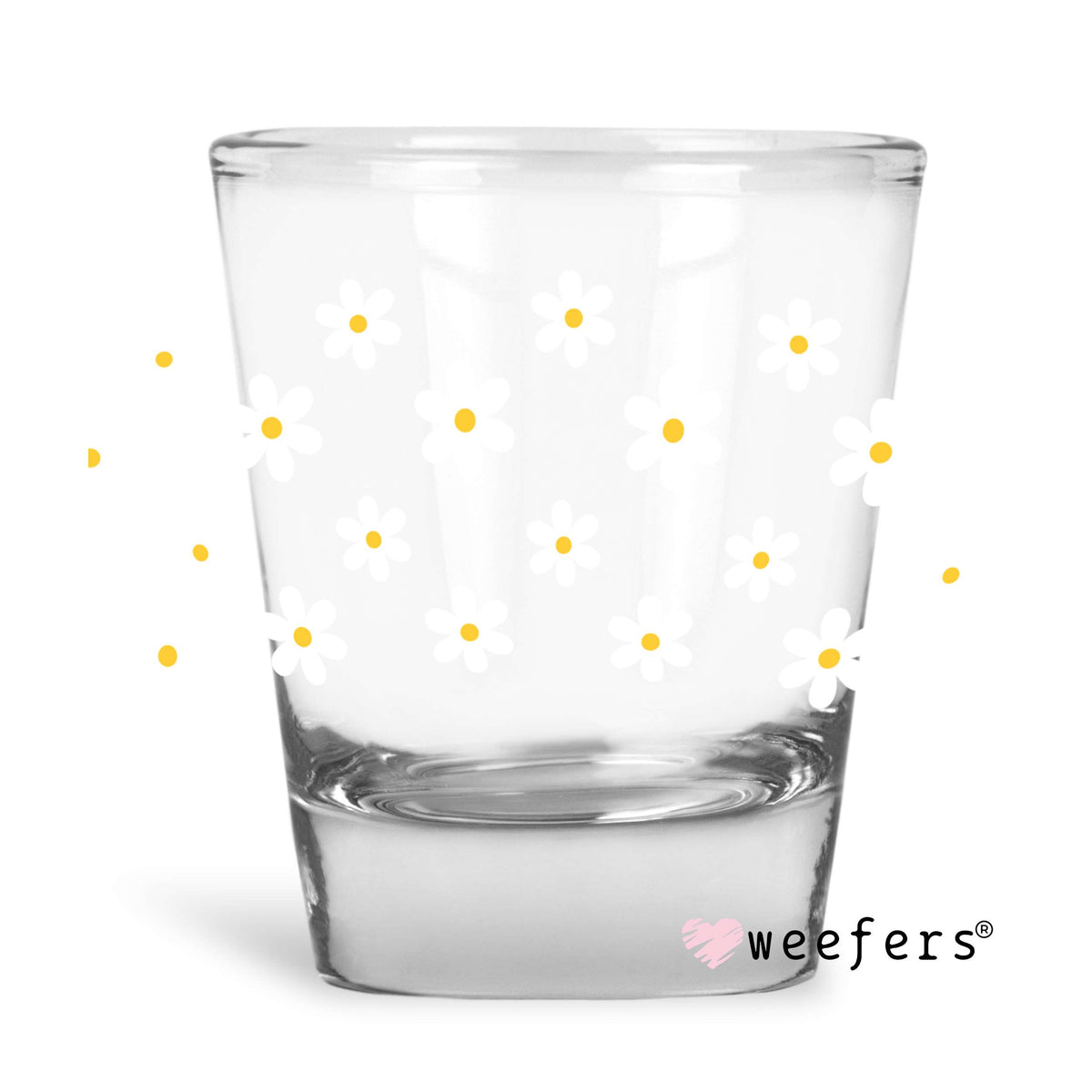 White Daisies Retro Flowers Shot Glass Short UV DTF or Sublimation Wrap - Decal Weefers