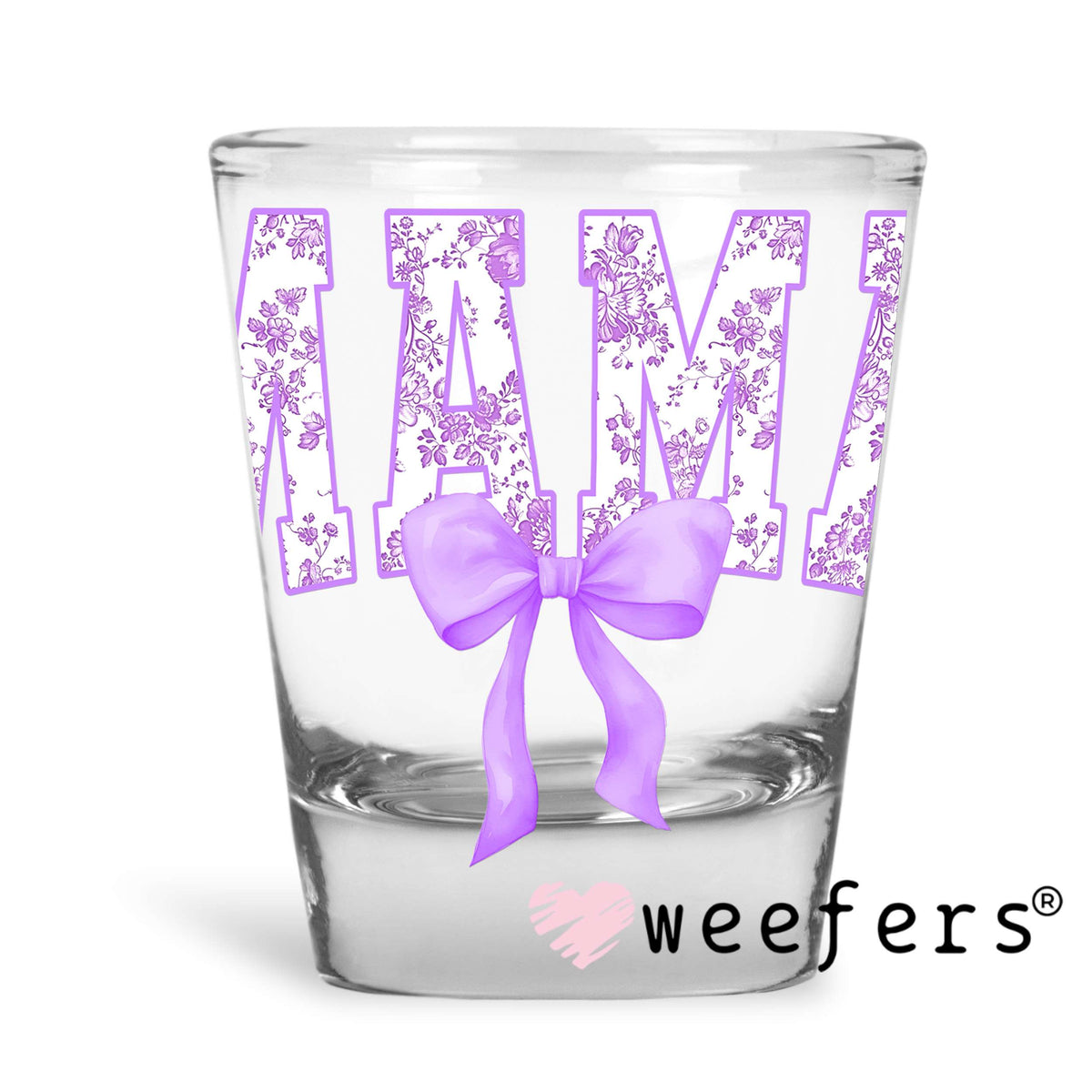 Mama Purple Toile Bow UV DTF Decal Shot Glass Heavy Base Weefers