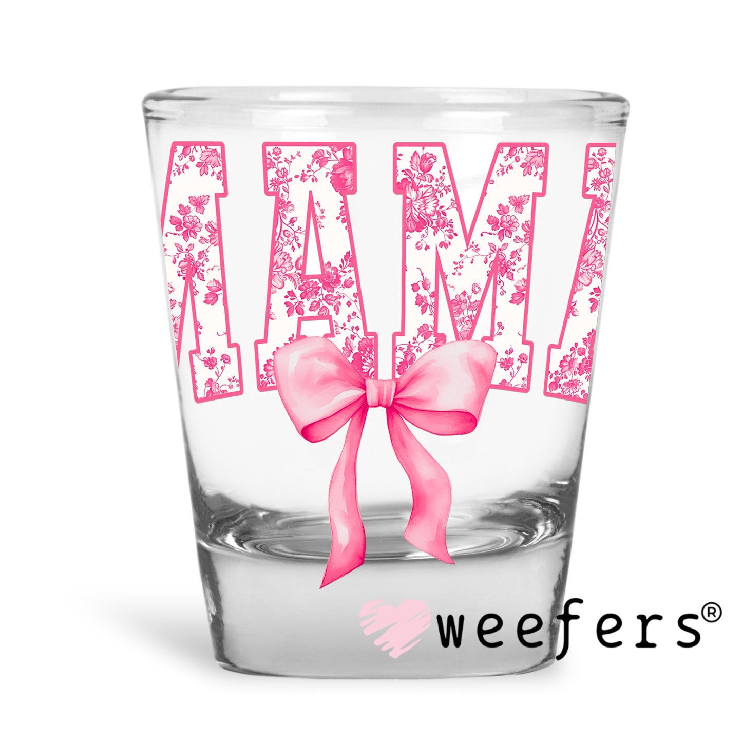 Mama Pink Toile Bow UV DTF Decal Shot Glass Heavy Base Weefers