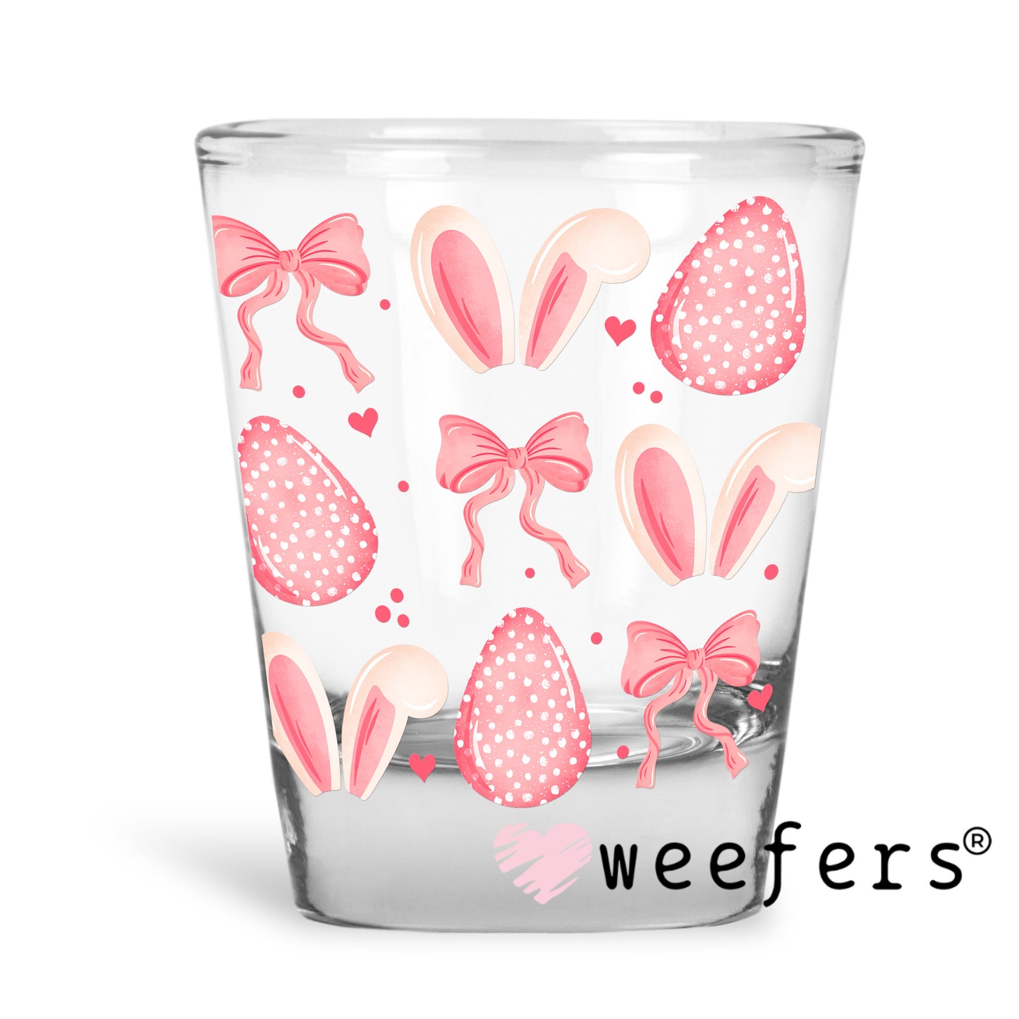 Pink Bunny Ears and Bows UV DTF Decal Shot Glass Heavy Base Weefers