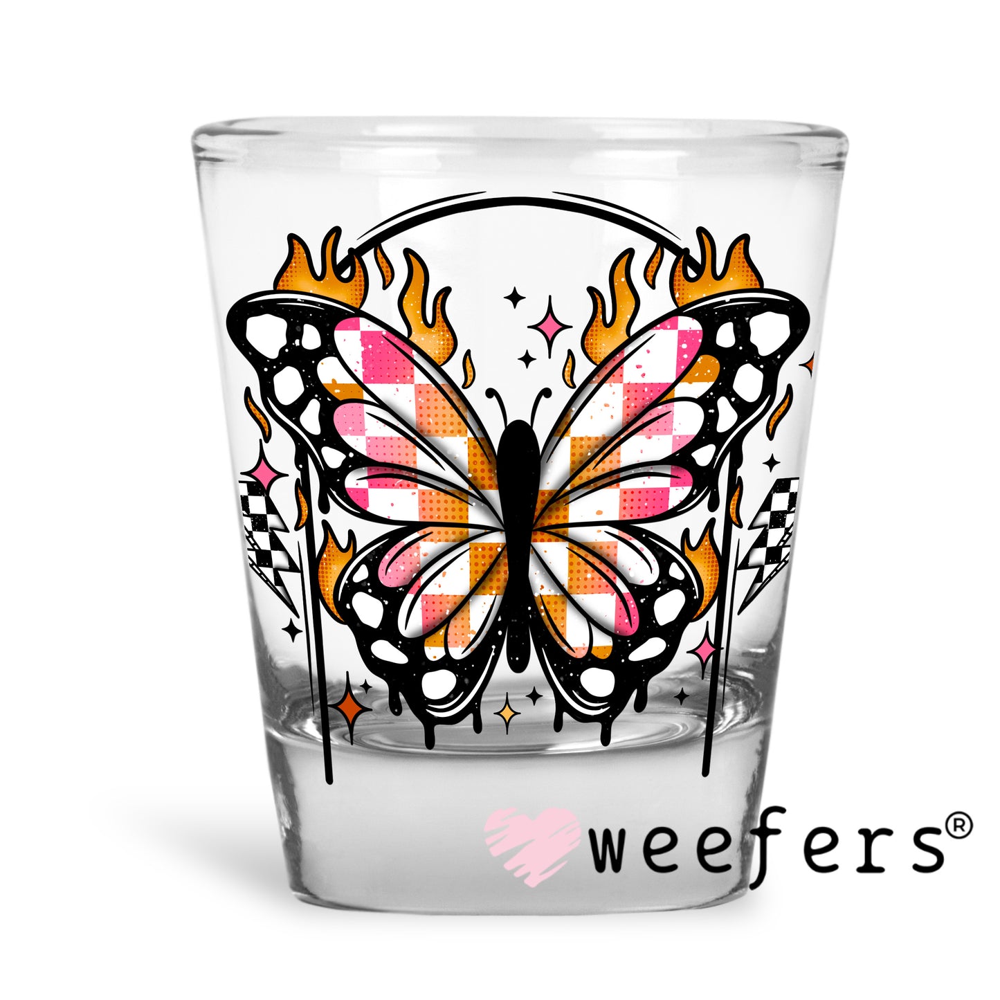 Butterfly Flames UV DTF Decal Shot Glass Heavy Base Weefers