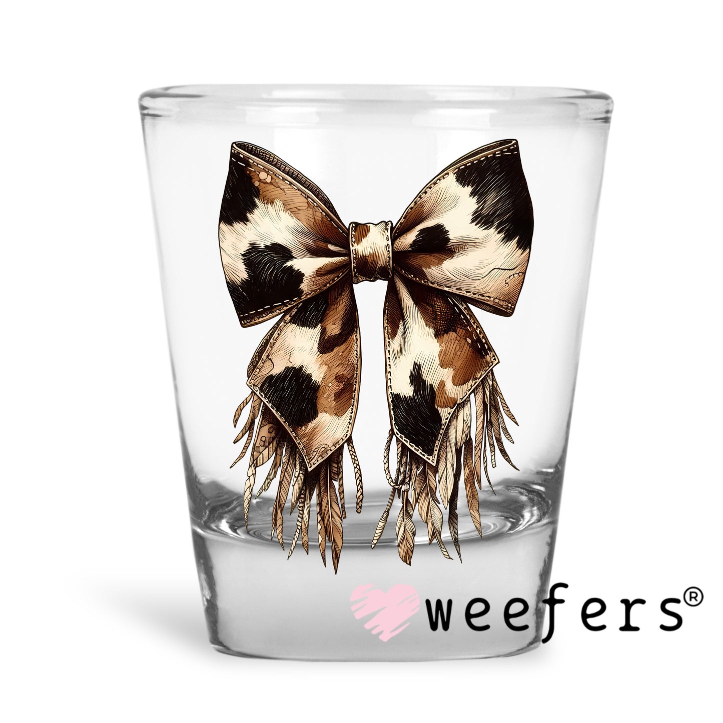 Western Brown Cow Print Bow UV DTF Decal Shot Glass Heavy Base Weefers