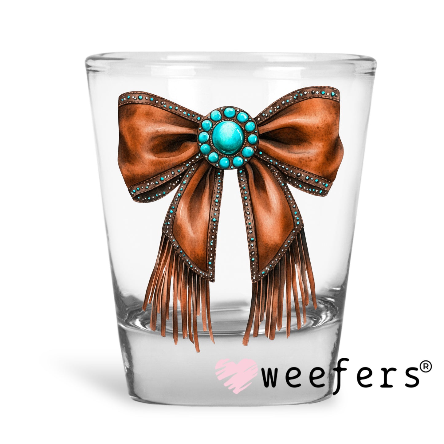 Western Brown Fringe Bow Turquoise Circle UV DTF Decal Shot Glass Heavy Base Weefers