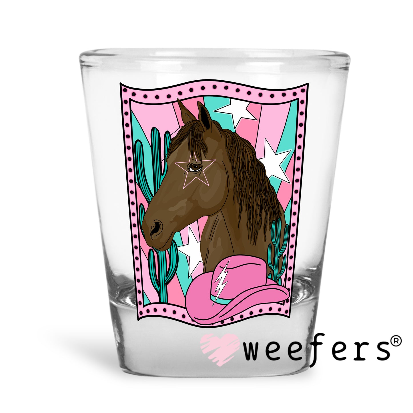 Horse Pink Hat Western UV DTF Decal Shot Glass Heavy Base Weefers