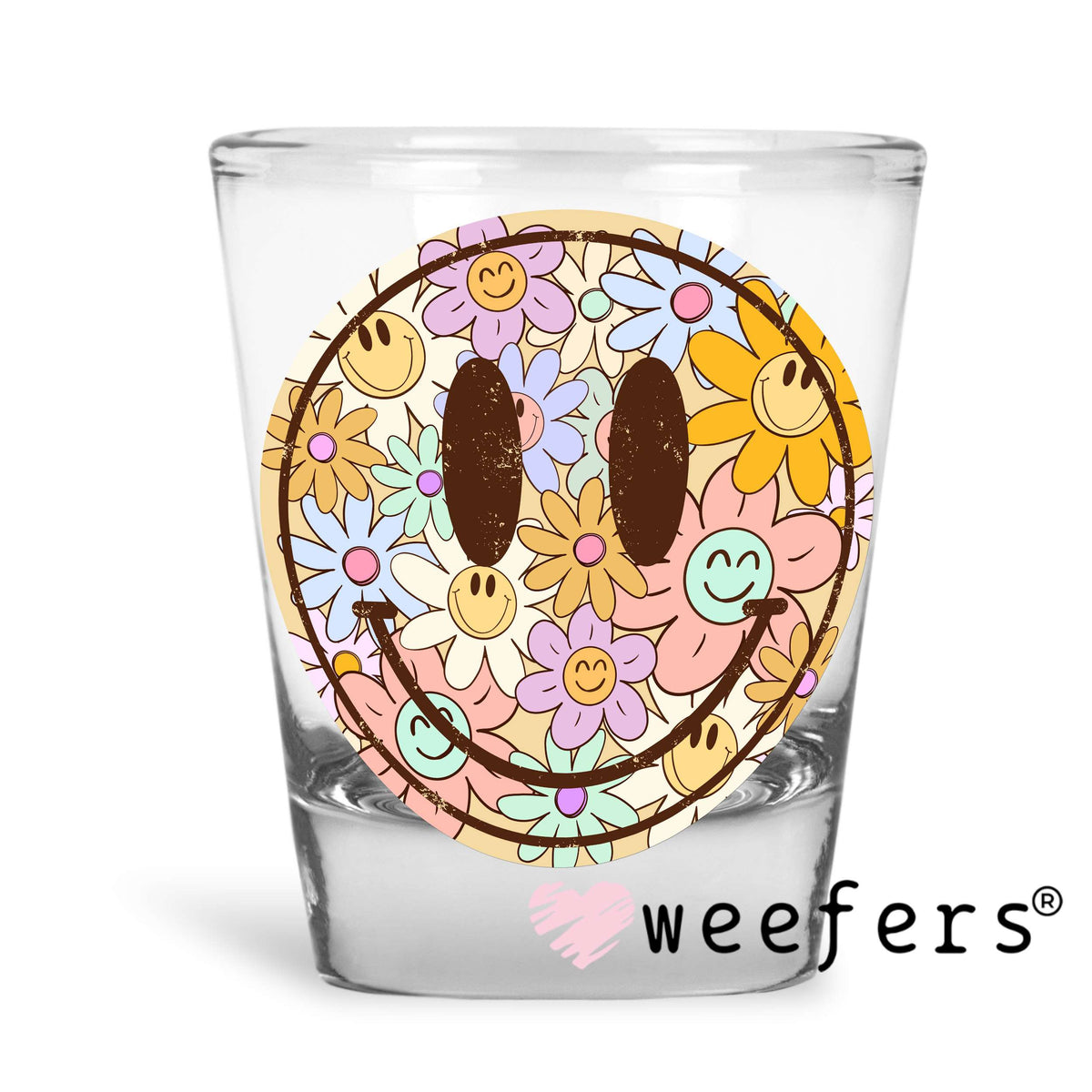 Flower Smile Face UV DTF Decal Shot Glass Heavy Base Weefers