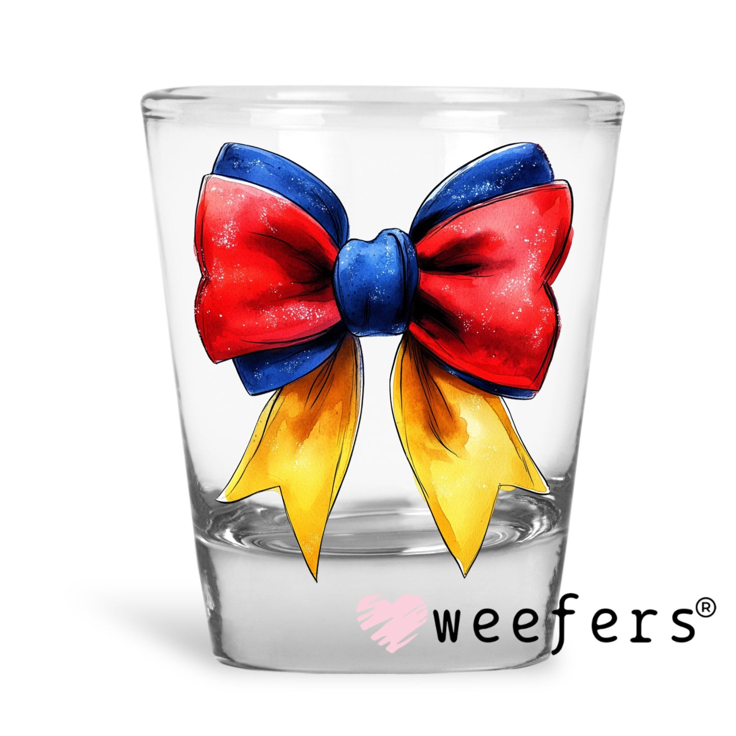 SnowyWhite Bow UV DTF Decal Shot Glass Heavy Base Weefers