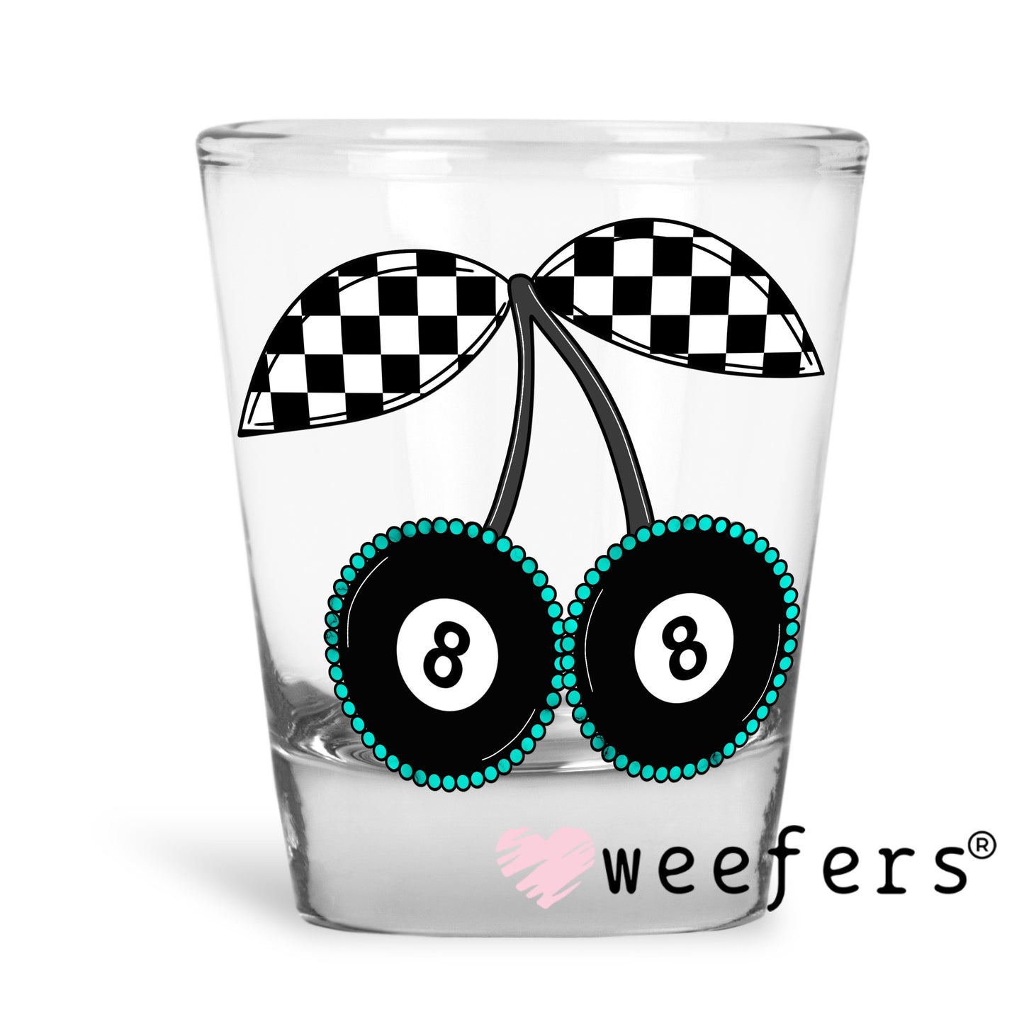 Cherry Eight Balls UV DTF Decal Shot Glass Heavy Base Weefers