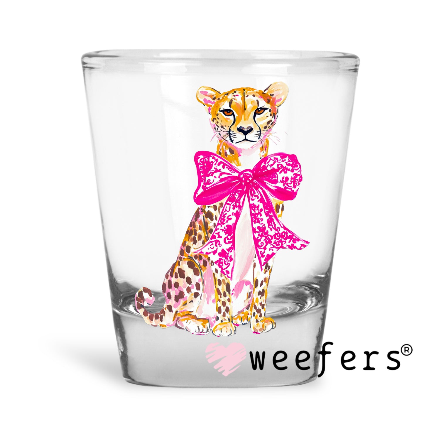 Cheetah Pink Bow UV DTF Decal Shot Glass Heavy Base Weefers