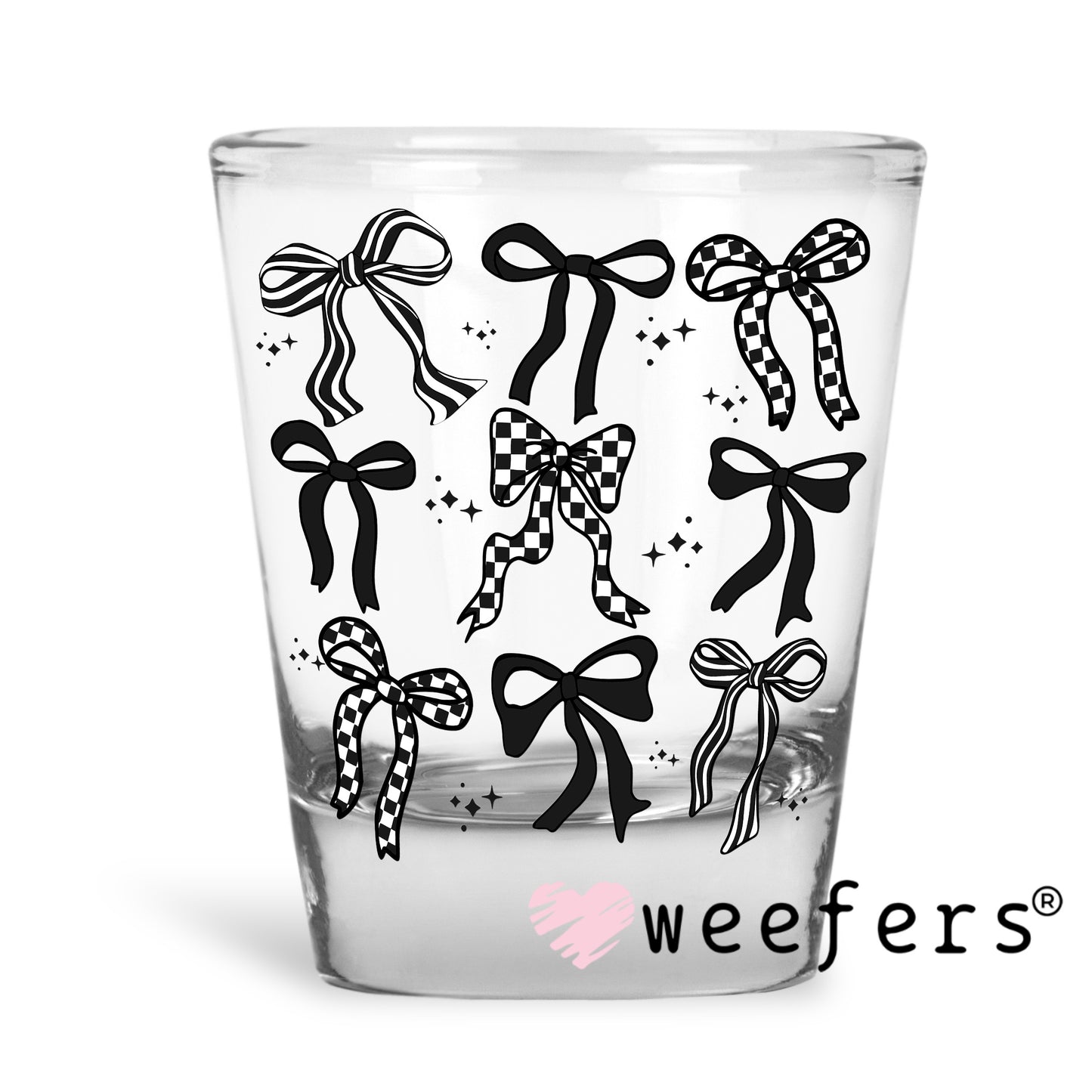 Black Checkered Bows Box UV DTF Decal Shot Glass Heavy Base Weefers
