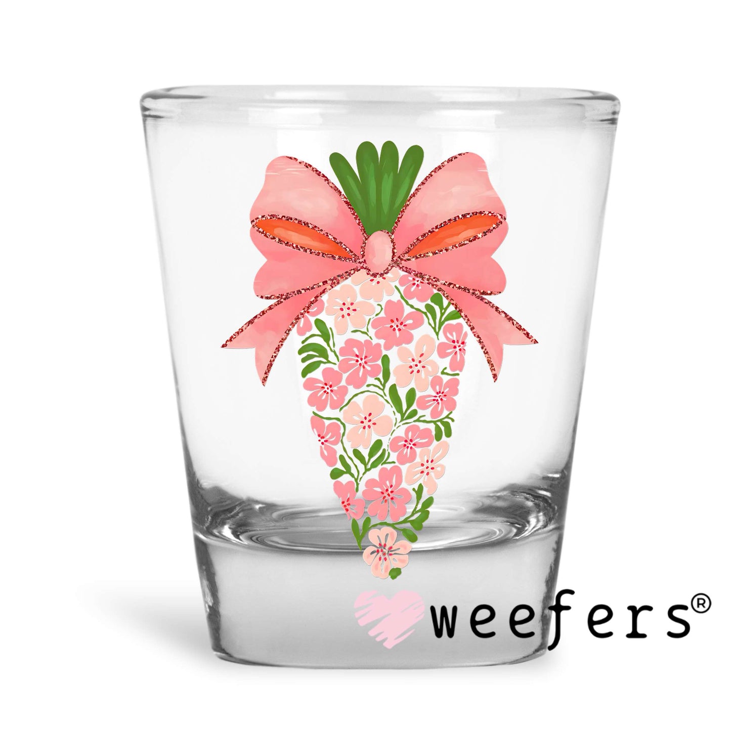 Peach Floral Easter Carrot UV DTF Decal Shot Glass Heavy Base Weefers